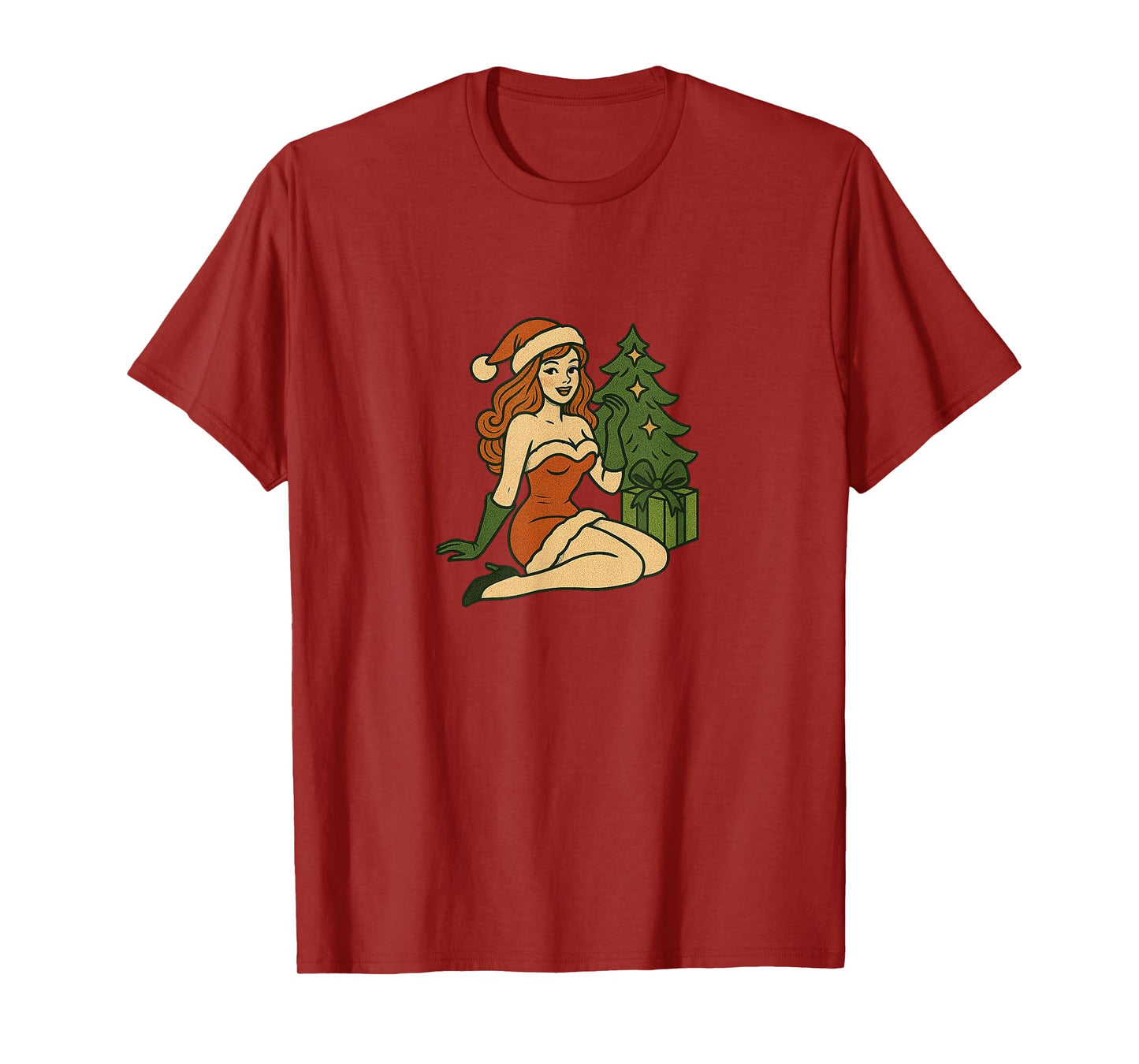 Vintage Merry Christmas Pinup Girl Holiday Retro Art T-Shirt
