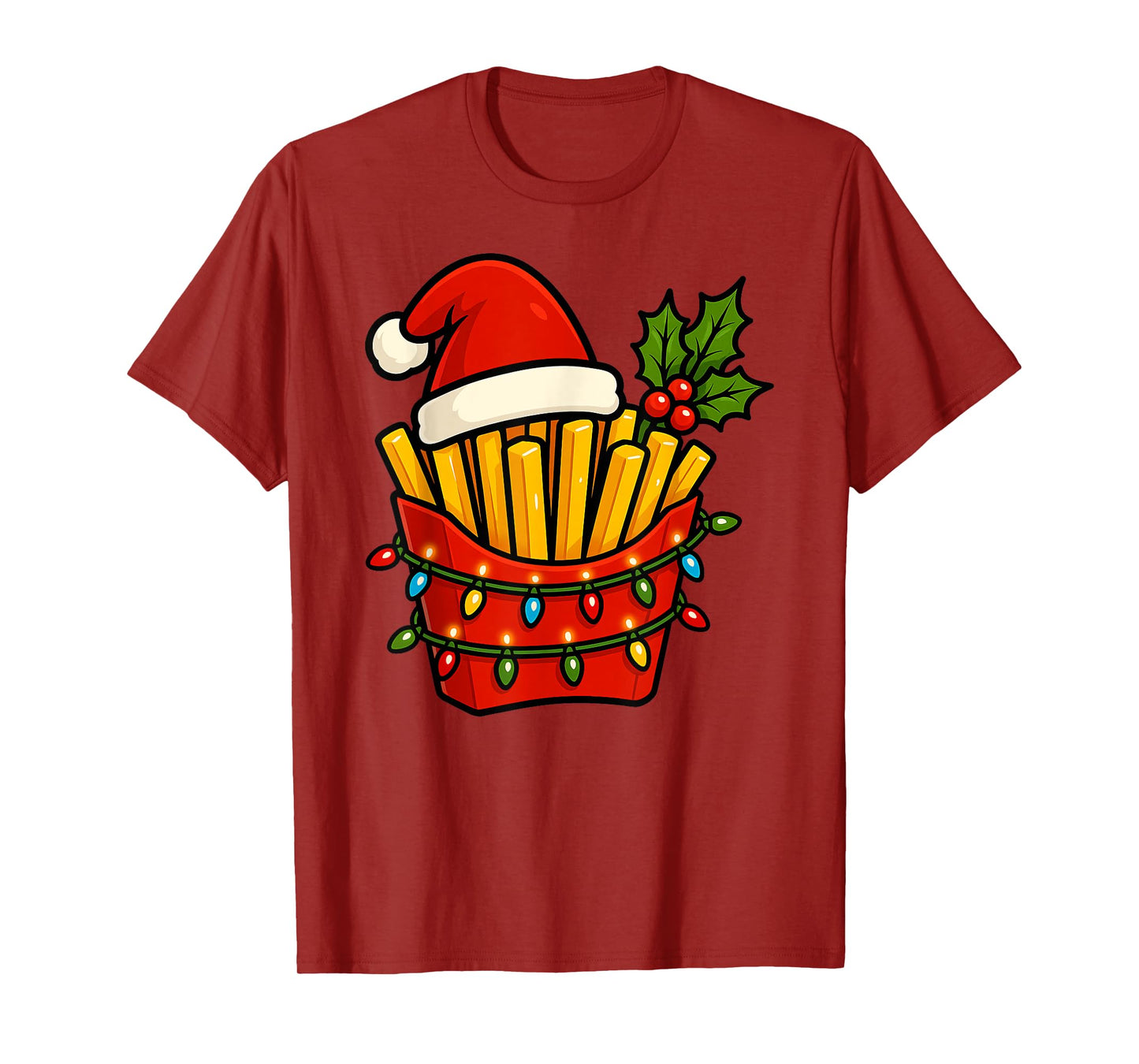 French Fries Merry Christmas Santa Hat Xmas Boys Girls Kids T-Shirt