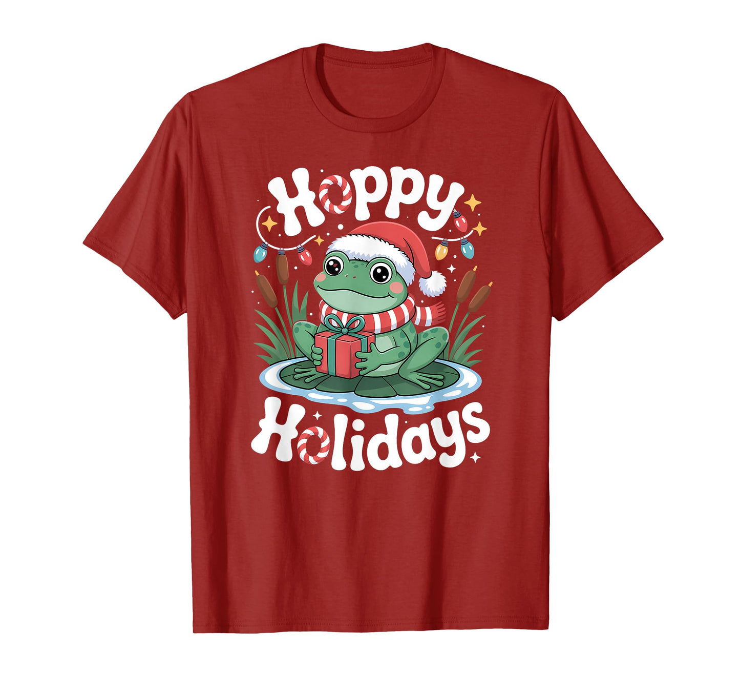 Hoppy Holidays Funny Frog Christmas Pun T-Shirt