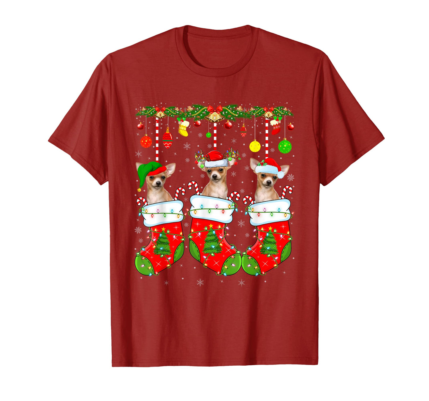 Chihuahua Dog in Christmas Socks Funny Pet Dog Lover Xmas T-Shirt