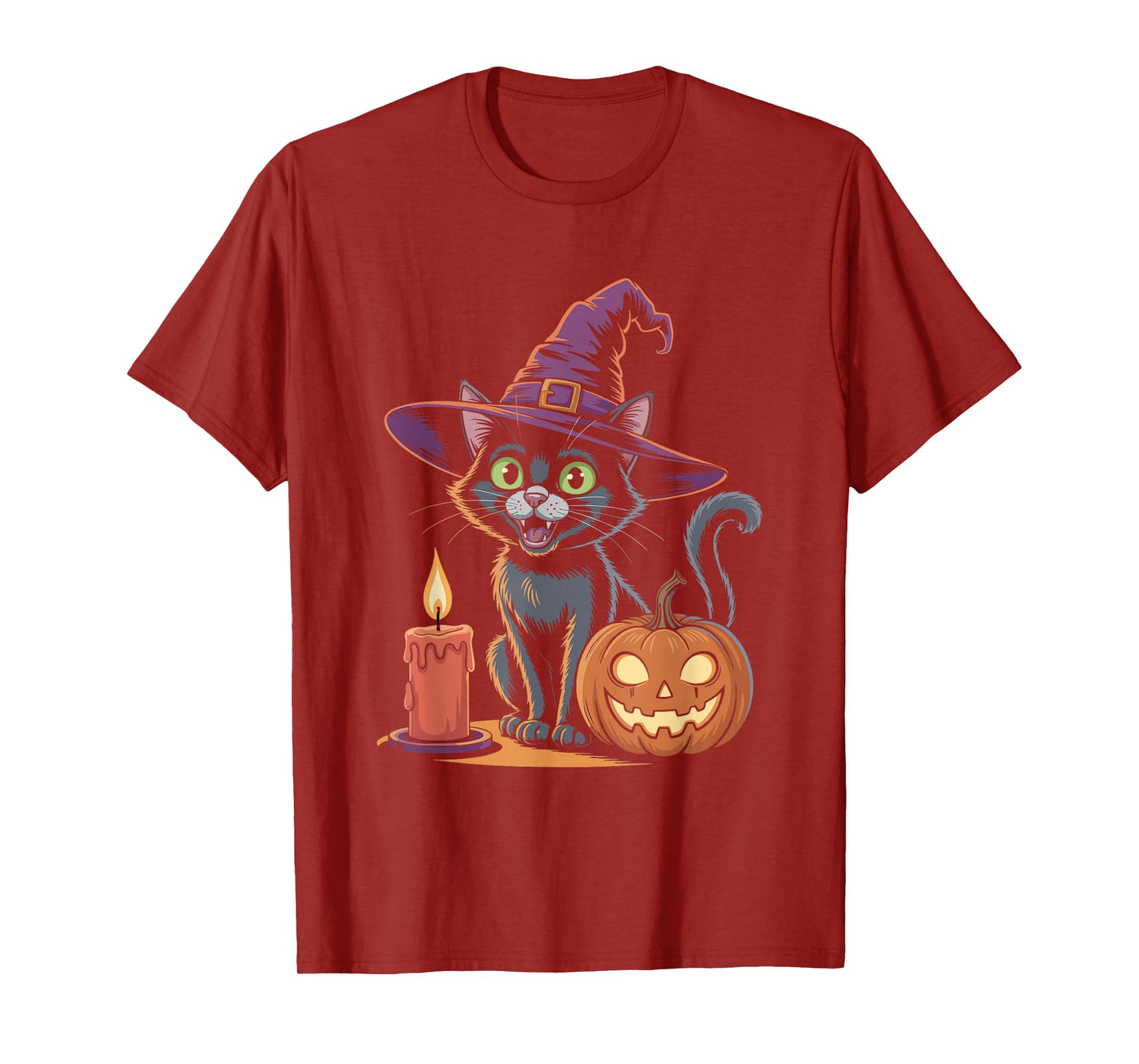 Cute Black Cat Witch Hat Halloween Design T-Shirt
