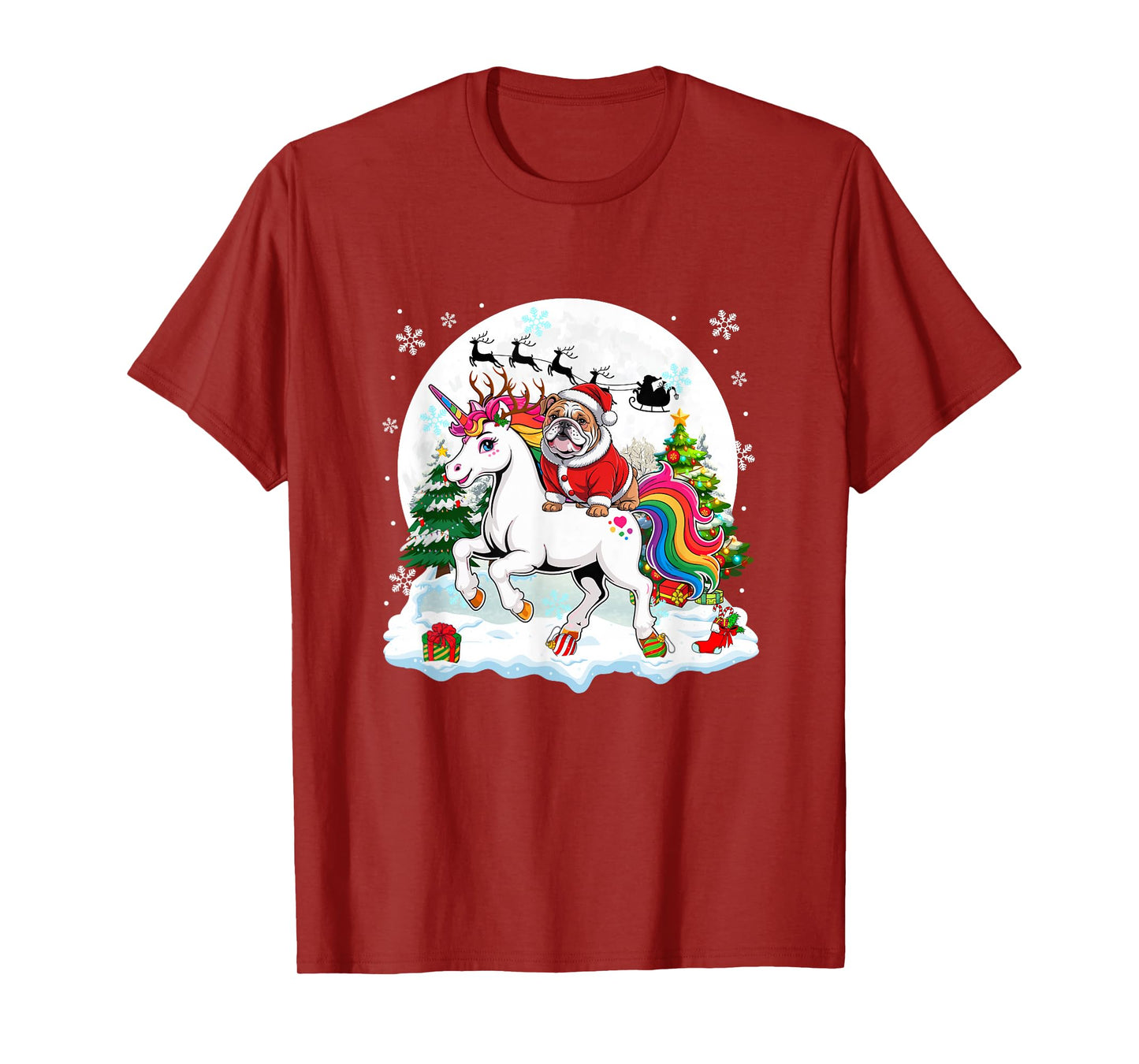 Santa Bulldog Riding Unicorn Reindeer Christmas Owner Kids T-Shirt