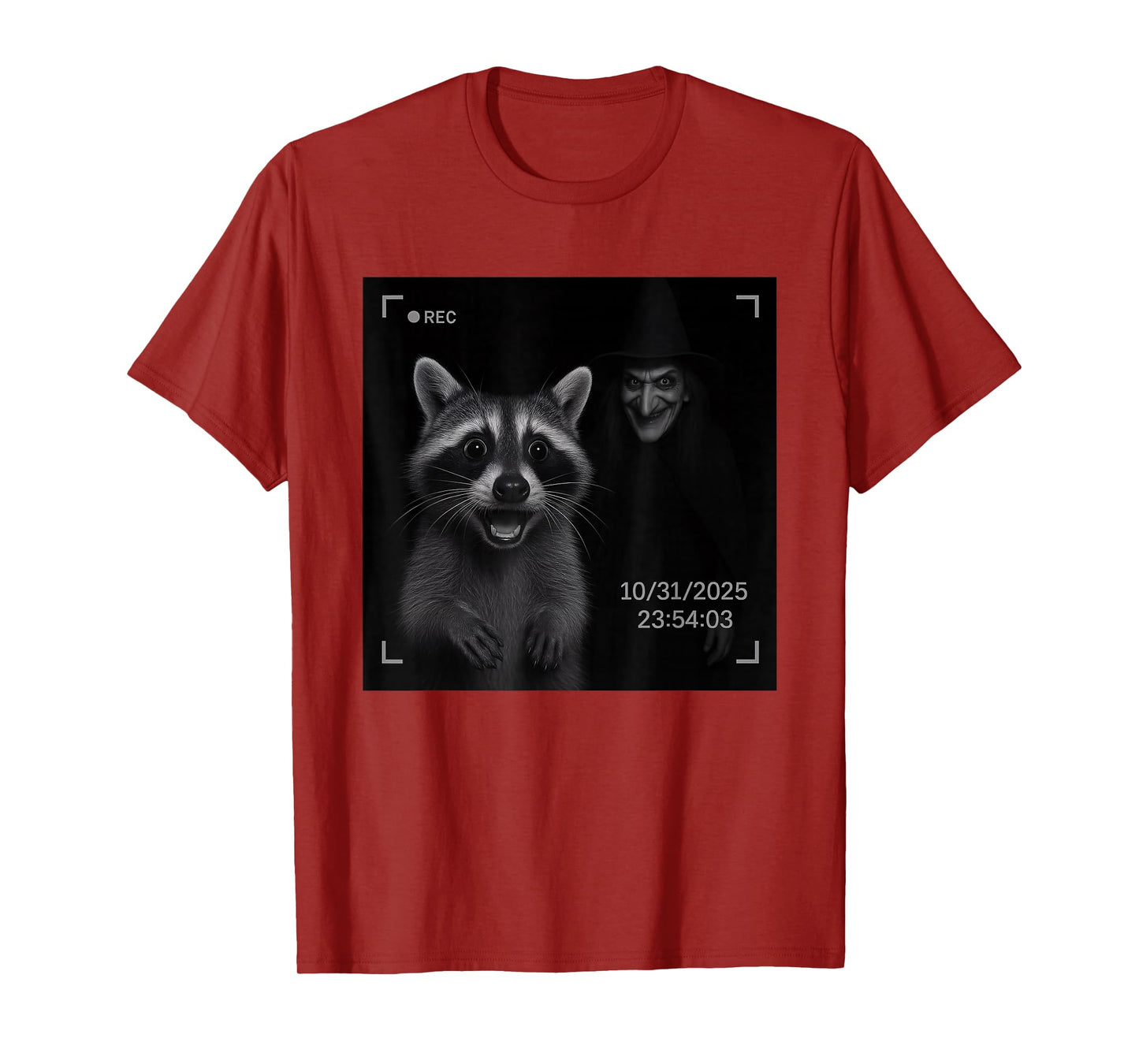 Funny Raccoon On Security Camera with Witch Halloween T-Shirt