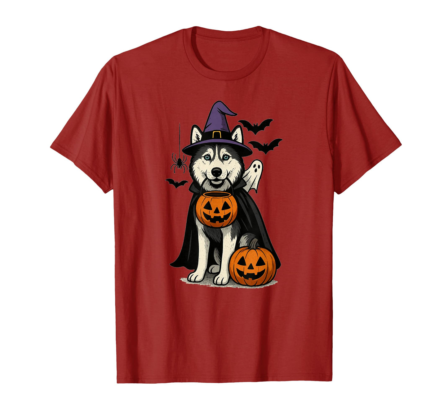 Halloween Siberian Husky Dog, Witch's hat, Blue Eyes T-Shirt
