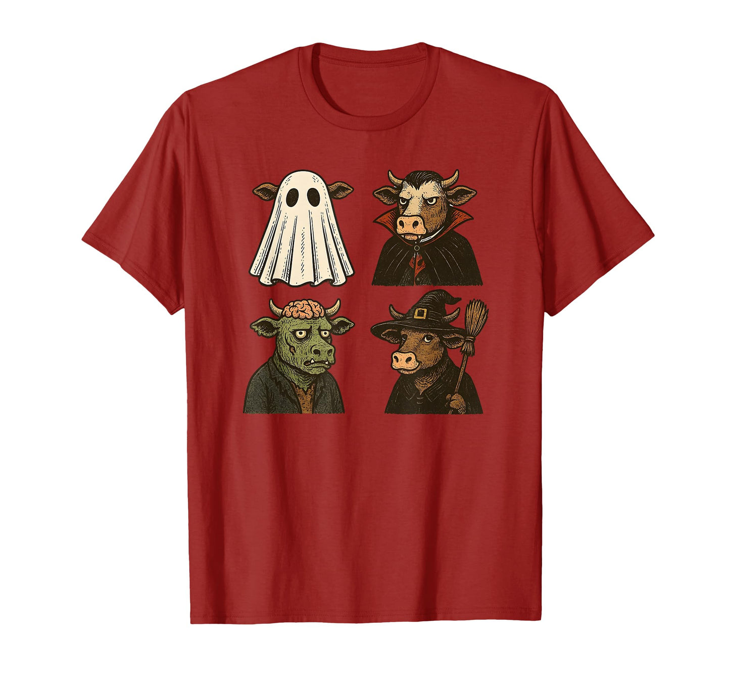 Cow Spooky Witch Boo Zombie Cute Cow Halloween Boys Girls T-Shirt