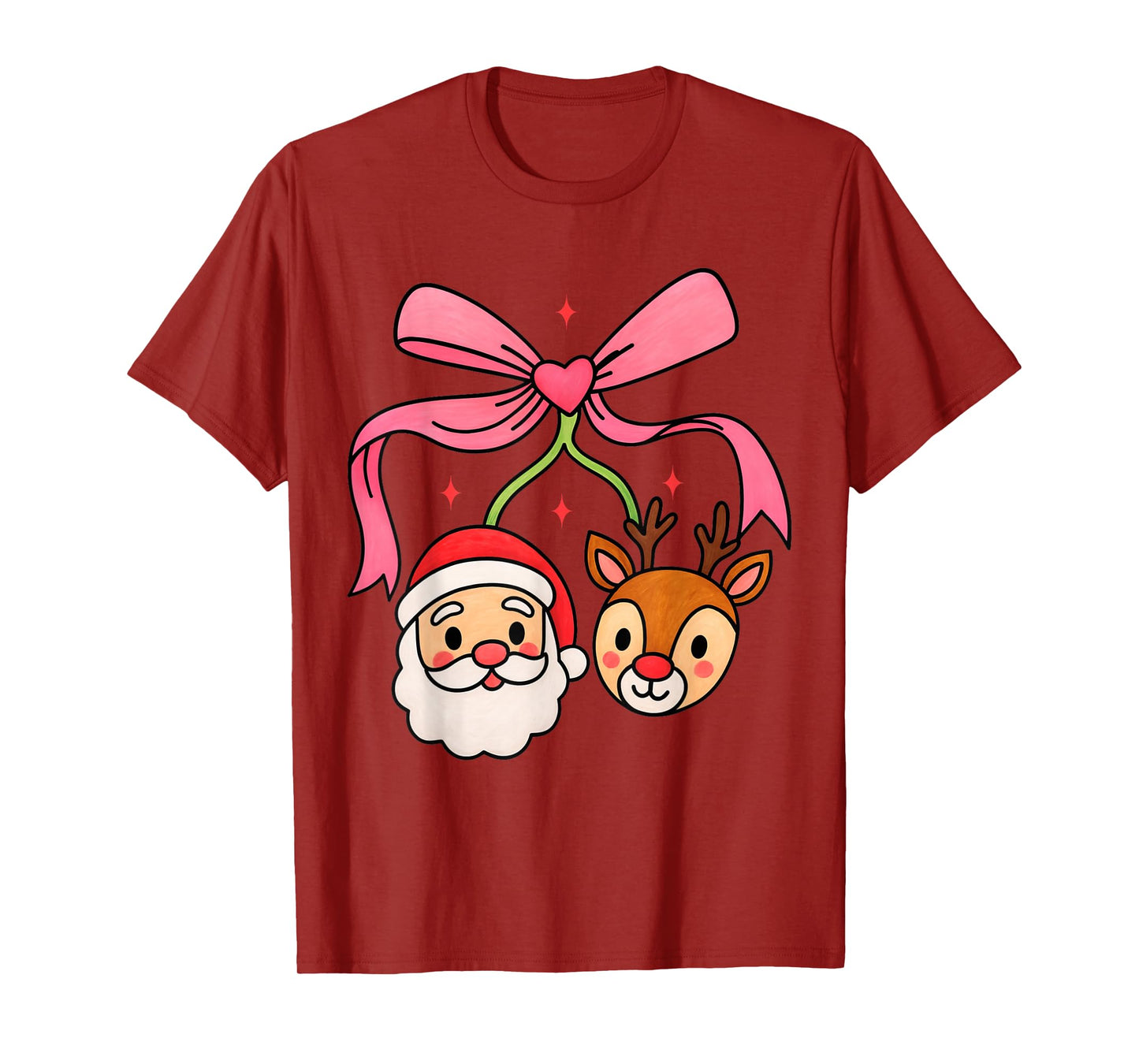 Cute Christmas Girls Women Bow Cherry Holiday Santa Reindeer T-Shirt