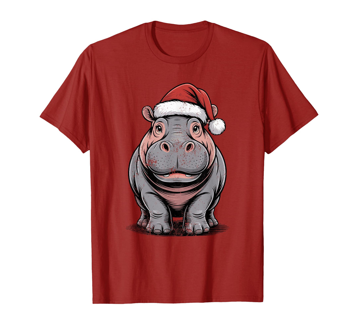 Hippopotamus Santa Hat Christmas Vintage Animal Lovers T-Shirt