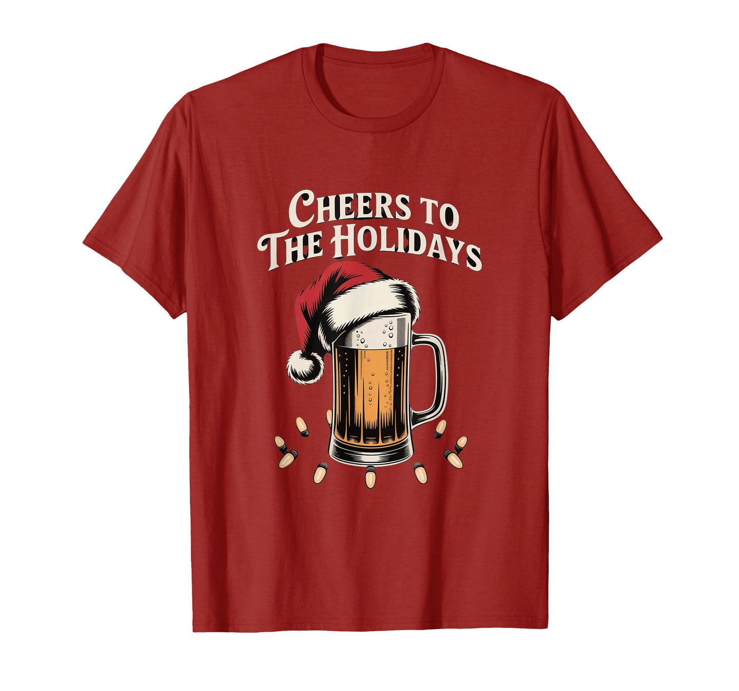 Cheers The Holidays Beer Mug with Santa Hat Christmas T-Shirt
