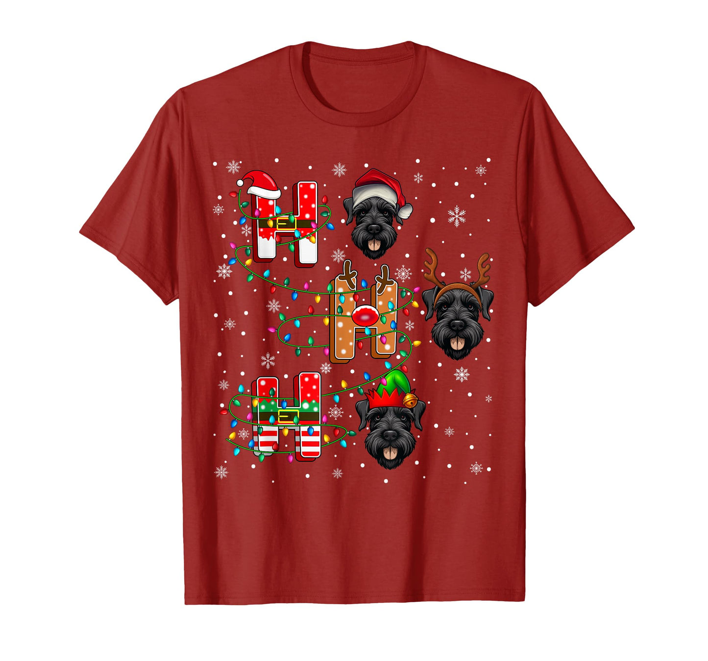 Ho Ho Ho Santa Reindeer Hat Elf Giant Schnauzer Dog Xmas T-Shirt