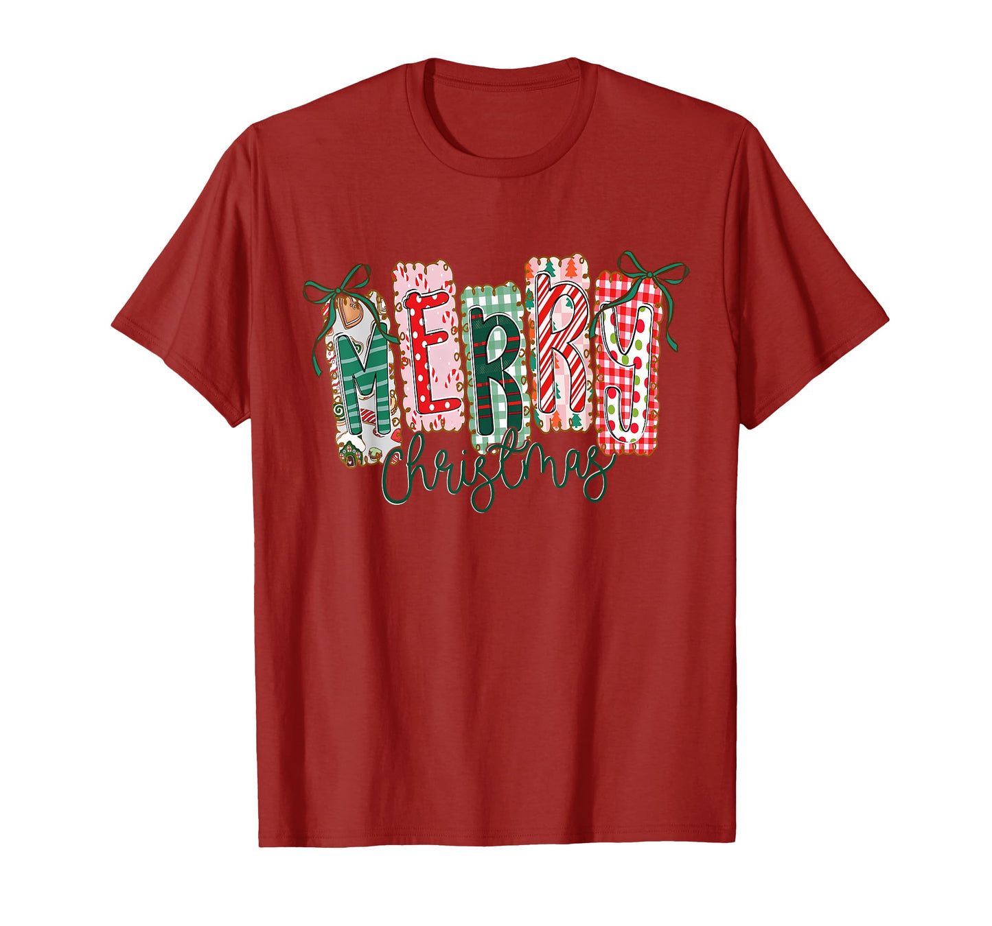 Retro Preppy Merry Christmas Funny Coquette Bow Girly Xmas T-Shirt