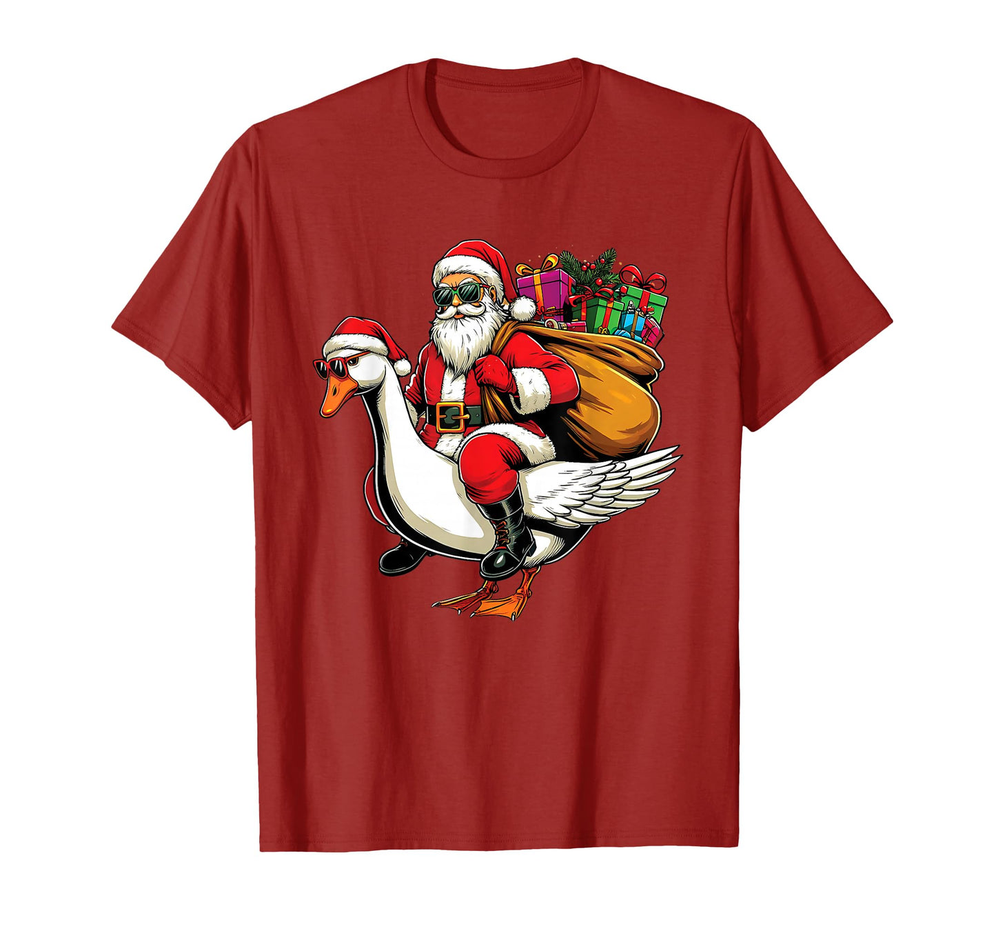 Santa Claus Riding a Goose Funny Christmas Santa Goose T-Shirt