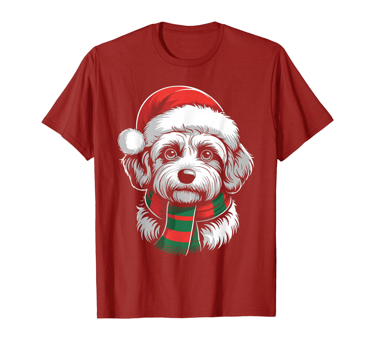 Bichon Frise Dog Xmas Santa Hat Scarf Christmas Costume T-Shirt