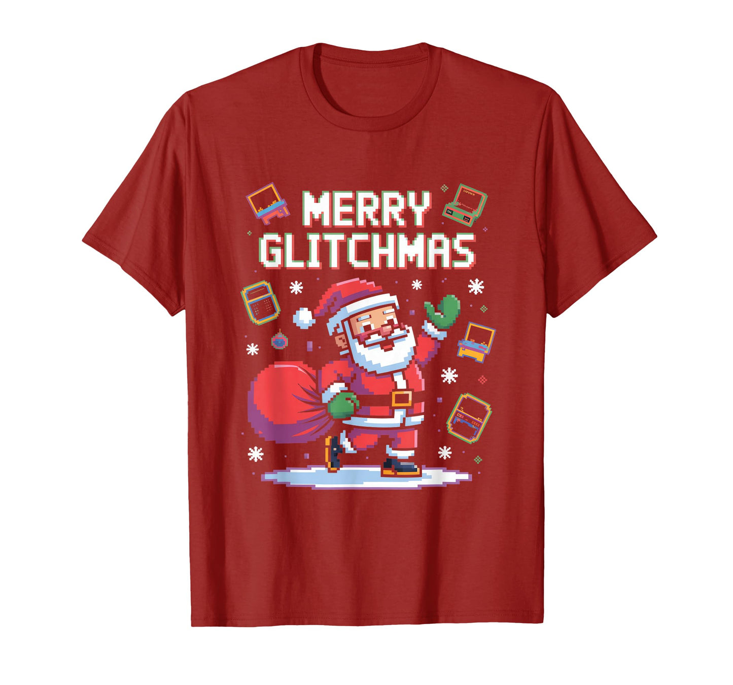 Merry Glitchmas Pixel Santa Gamer Christmas Tech T-Shirt