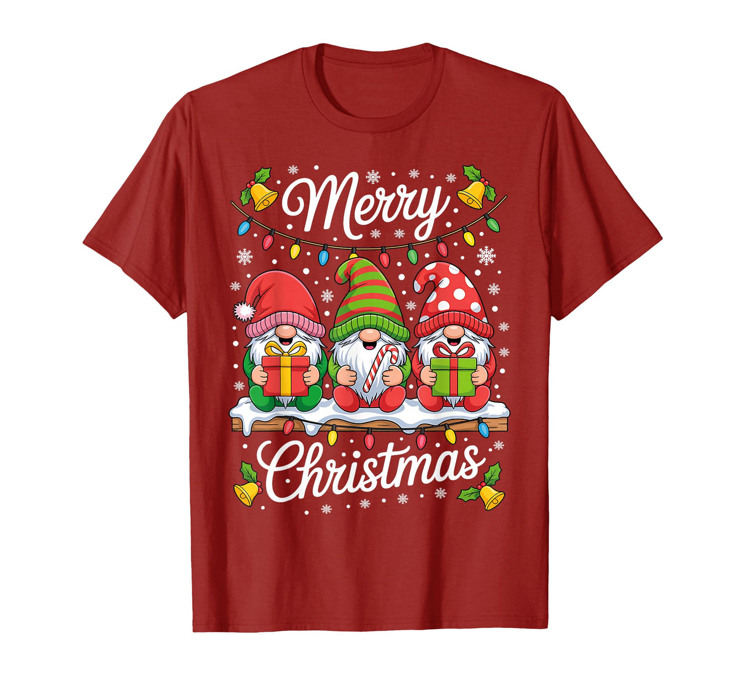 Cute Gnomes Merry Christmas Light Family Gnome Xmas Matching T-Shirt