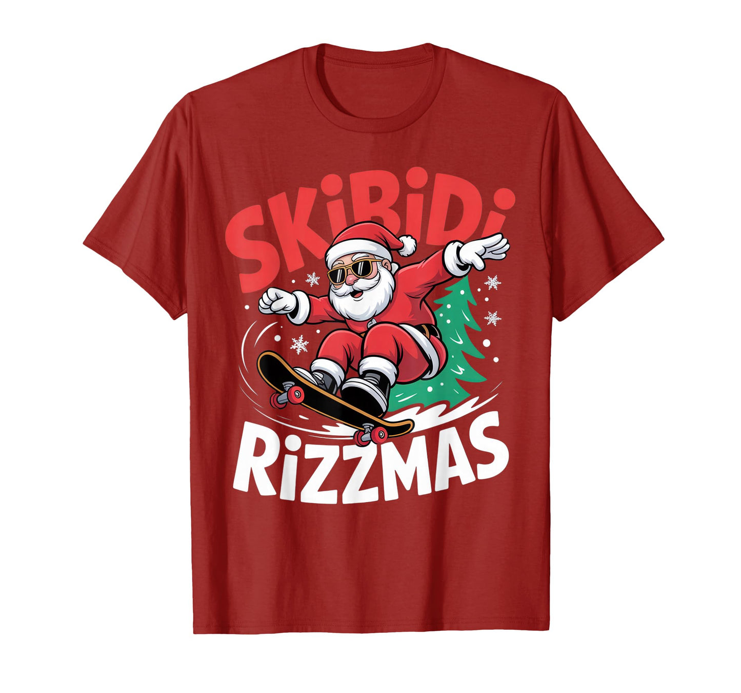 Skibidi Rizzmas Funny Christmas Mood Snowboarder Santa T-Shirt
