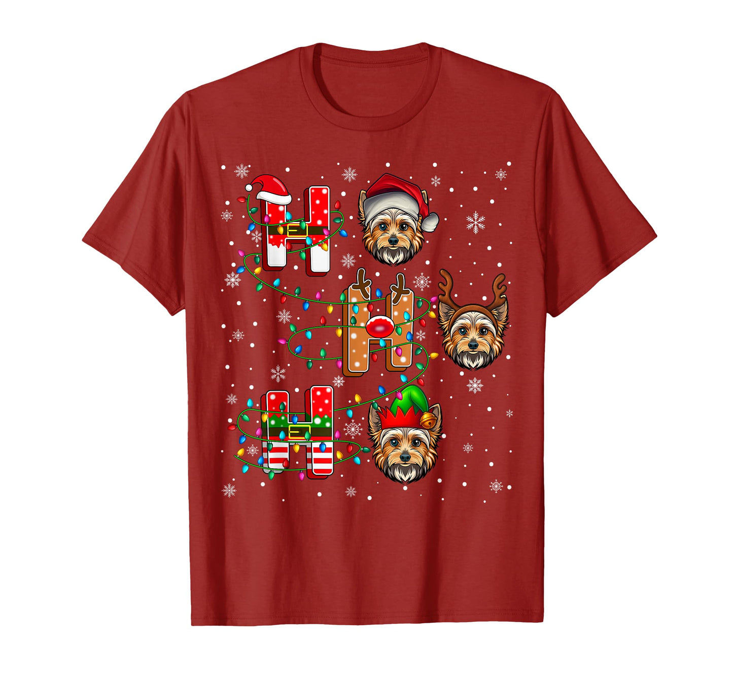 Ho Ho Ho Santa Hat Elf Matching Yorkshire Terrier Dog Xmas T-Shirt