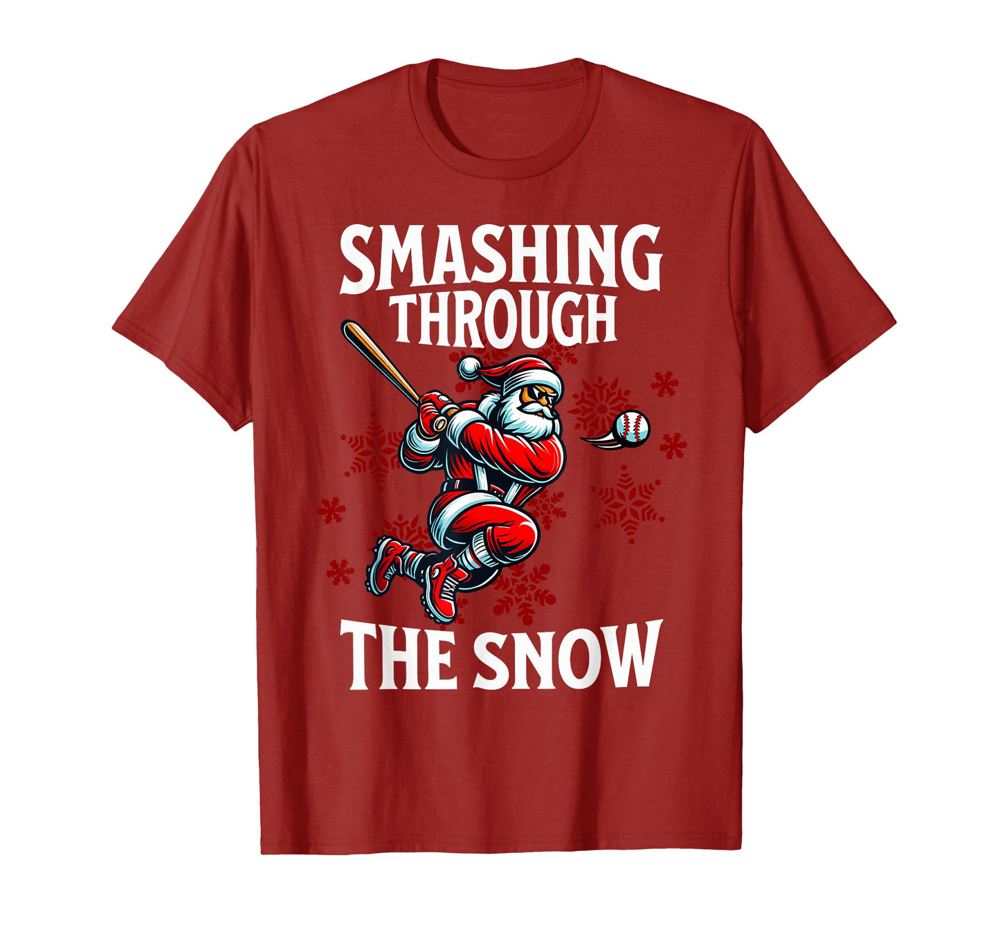 Baseball Christmas Smashing Through The Snow Santa Sports T-Shirt