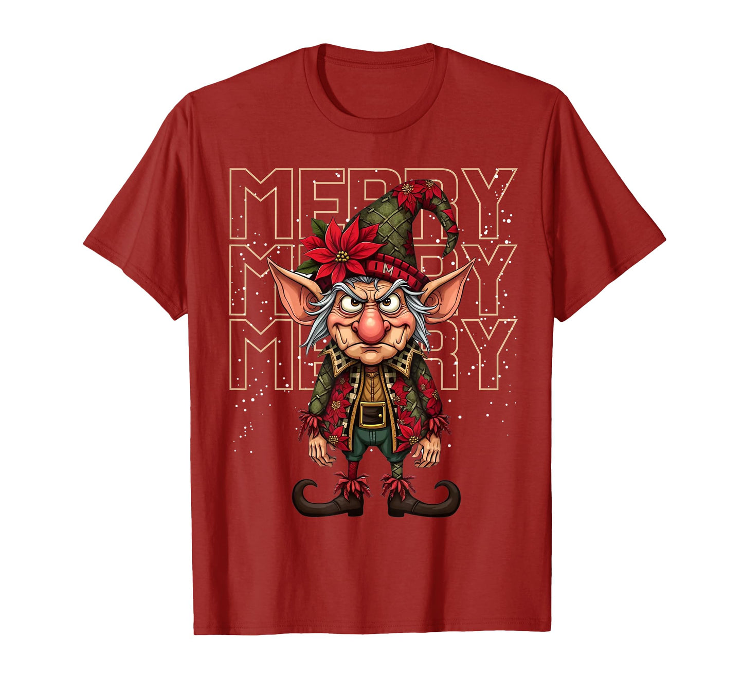 Funny Grumpy Elf Christmas Holiday Merry Design T-Shirt