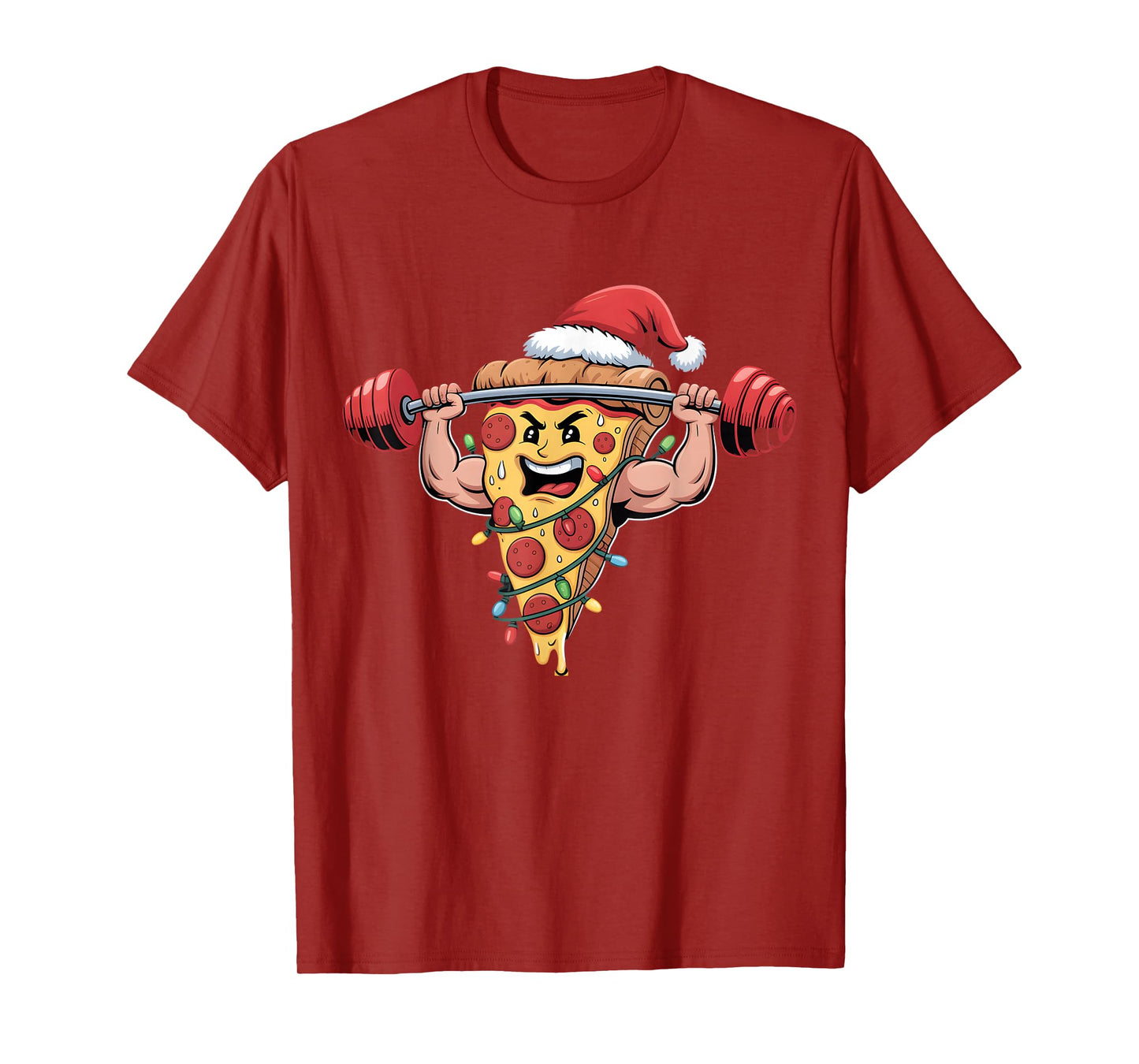 Funny Pizza Lifting Bodybuilding Christmas Men Boys T-Shirt