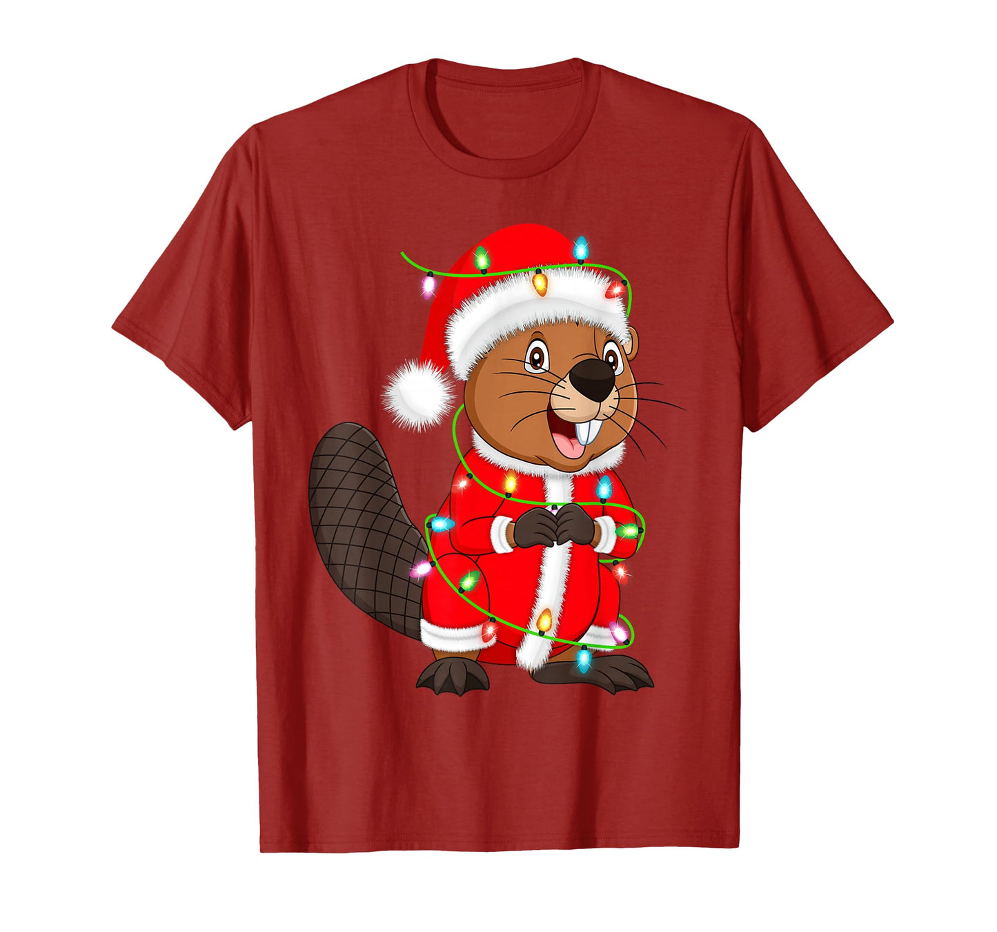 Beaver Christmas Lights Santa Costume Cute Animal Xmas T-Shirt