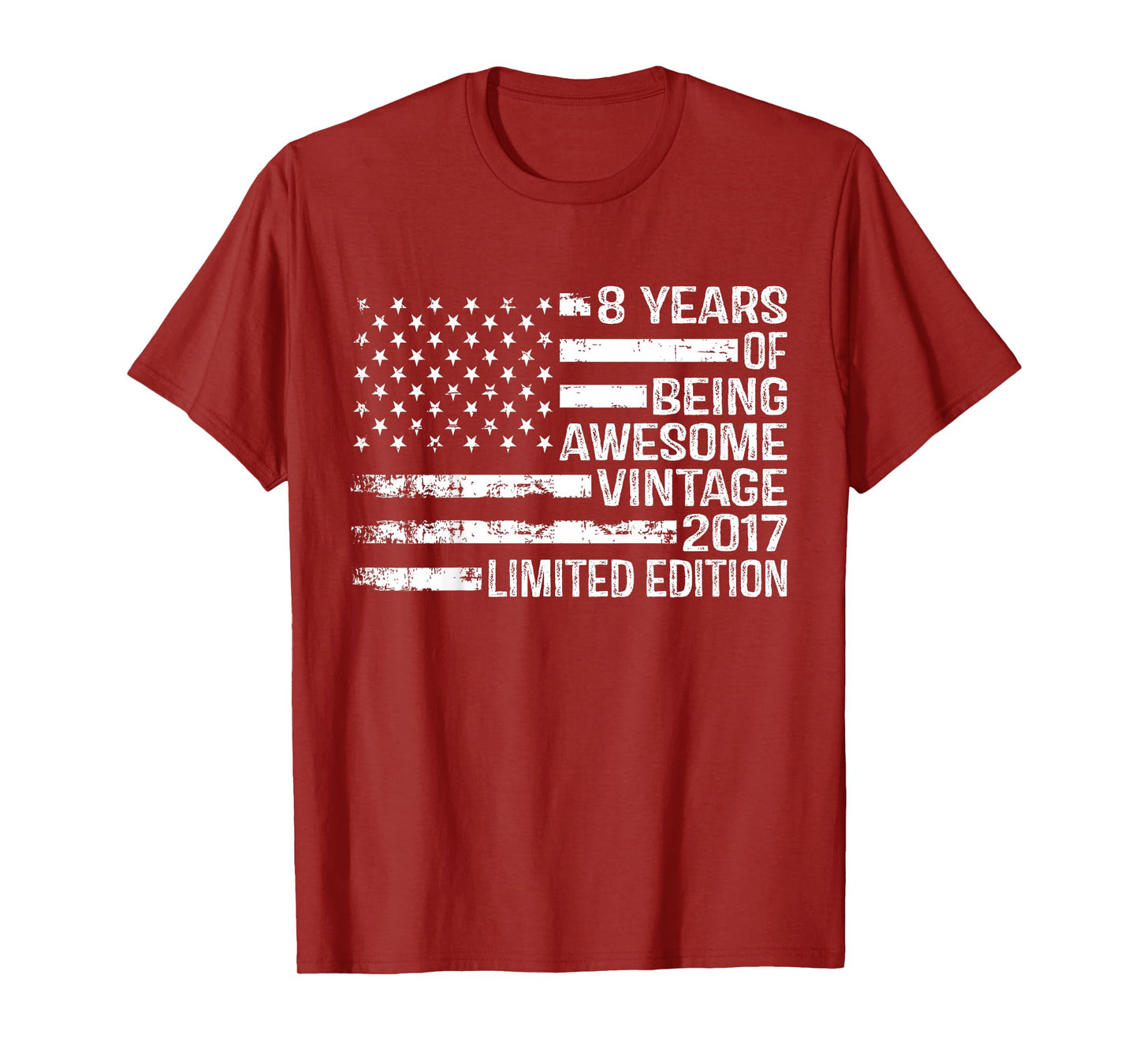 Kids 8 Years Old Birthday Vintage American Flag 8th Birthday T-Shirt