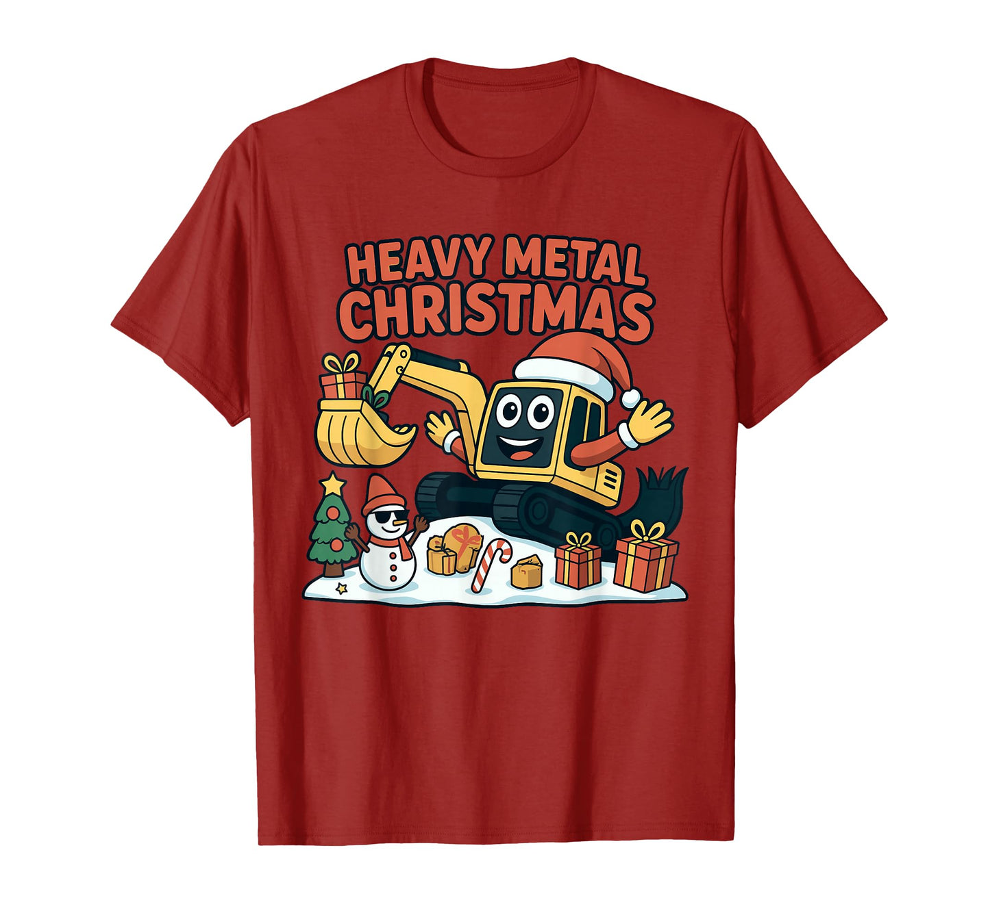 Heavy Metal Christmas Excavator Santa Cartoon T-Shirt