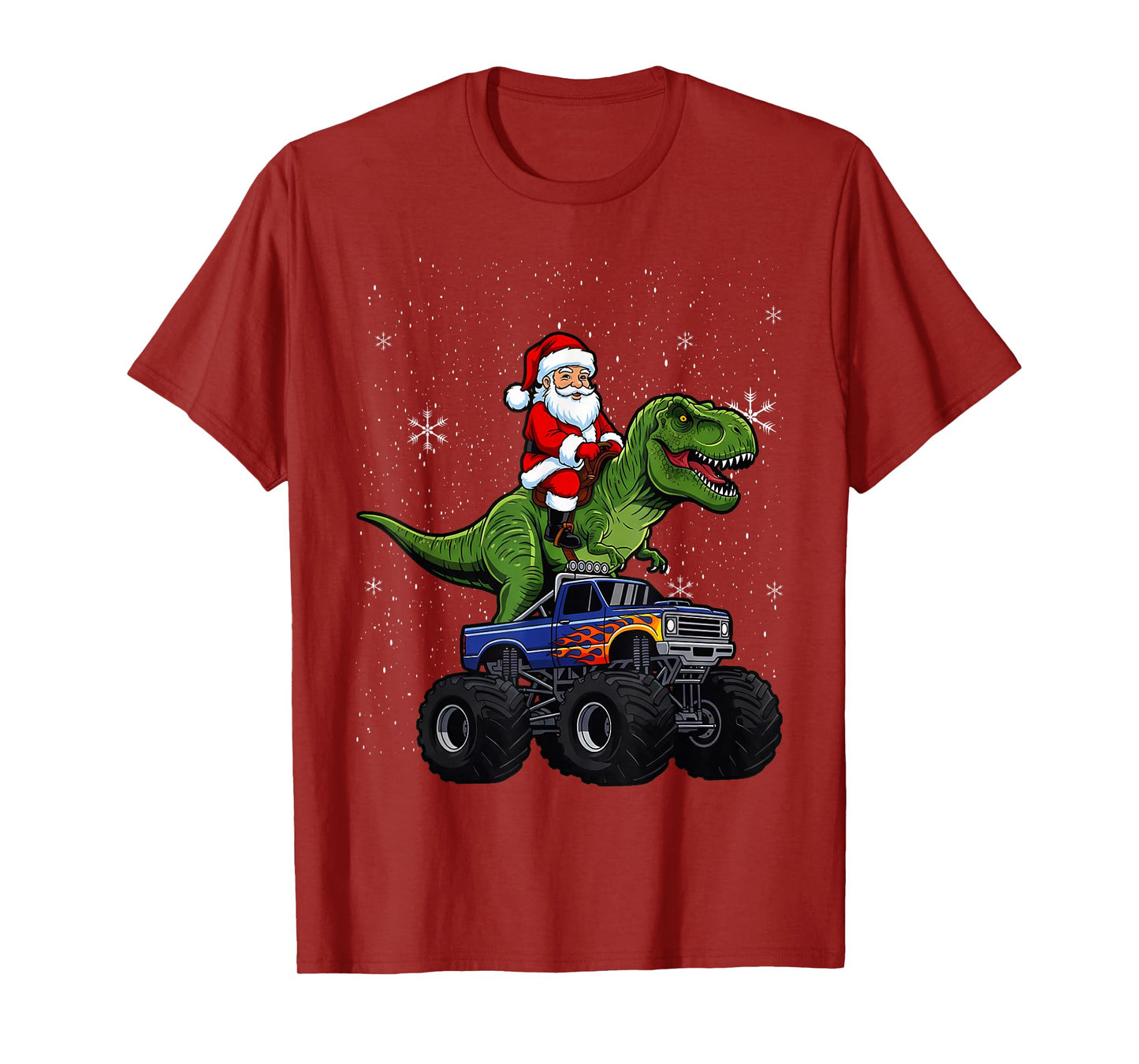 Kids Christmas Monster Truck Dino Santa Xmas Toddler Boys T-Shirt
