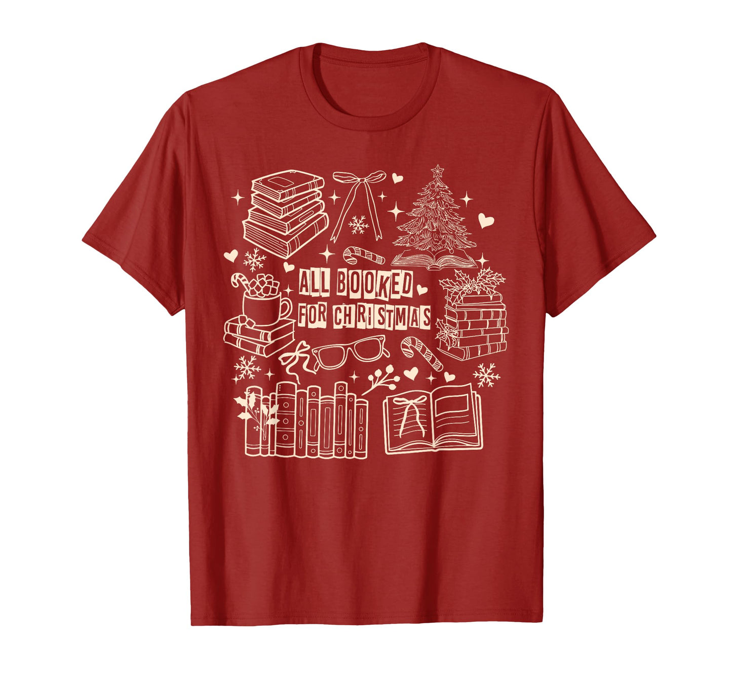 All Booked for Christmas Coquette Librarian Teacher Bookish T-Shirt
