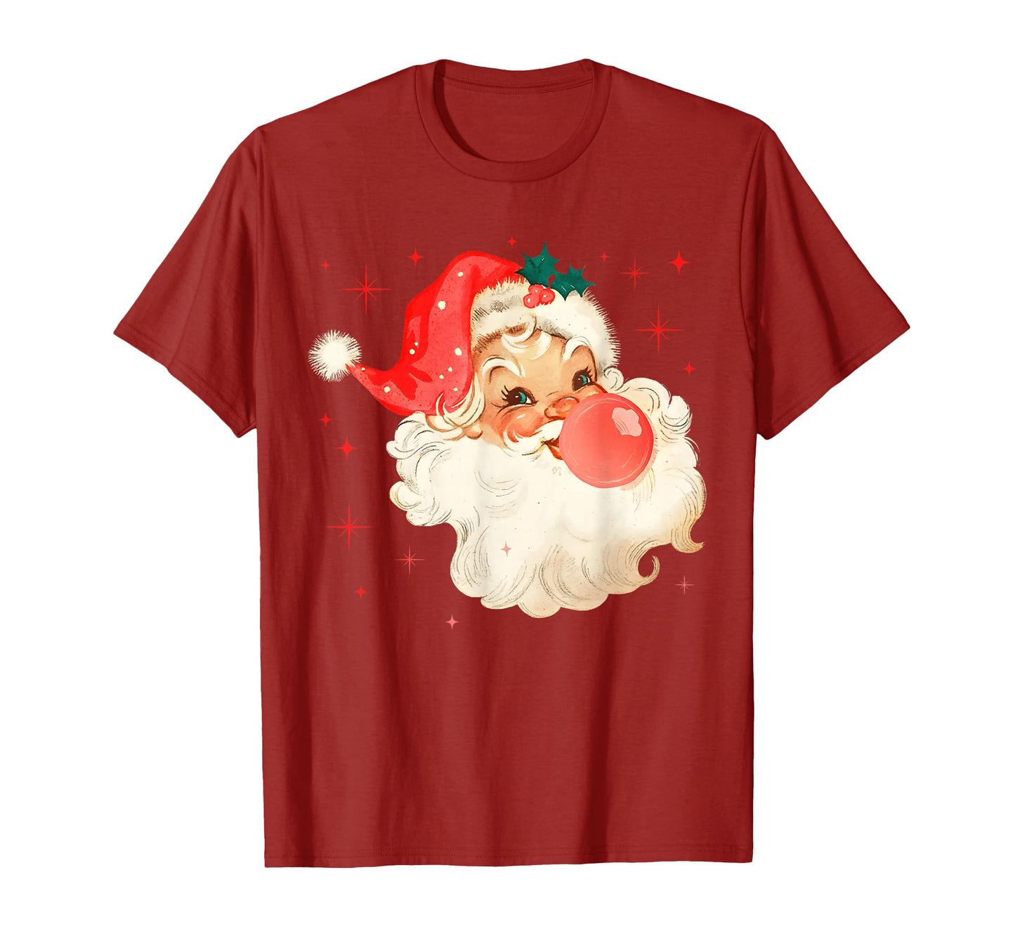 Red Christmas Santa Claus Face Xmas Vintage Girl Women Kids T-Shirt