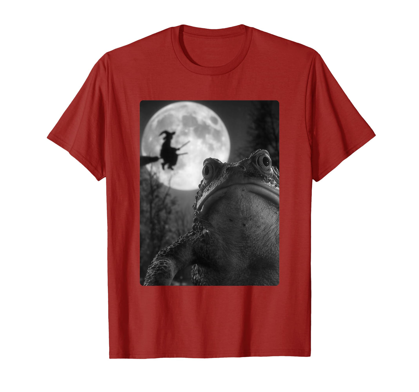 Funny Toad Selfie Full Moon Flying Witch Forest Halloween T-Shirt