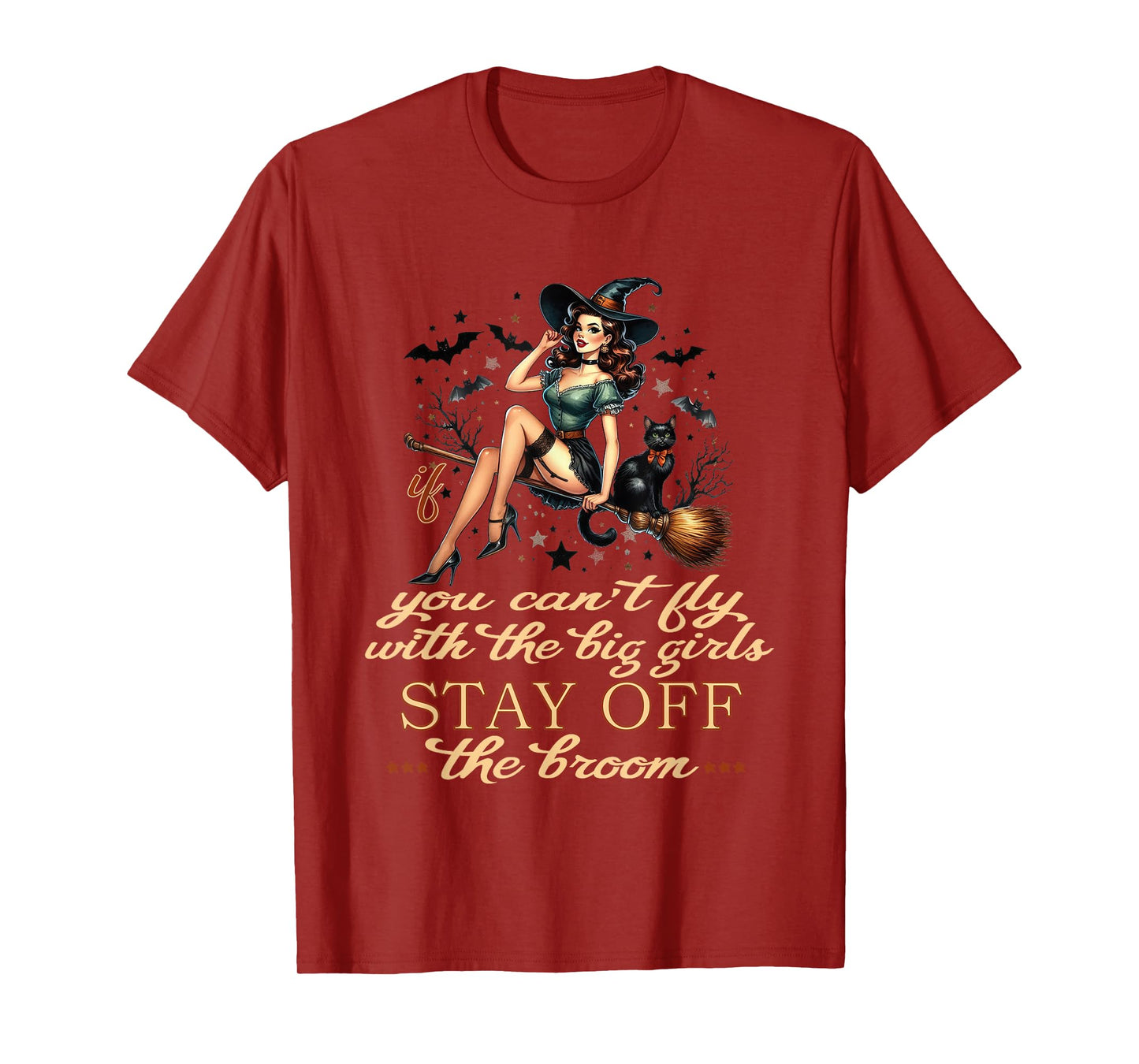Halloween Witch Funny Fly with The Big Girls Pin Up Satire T-Shirt