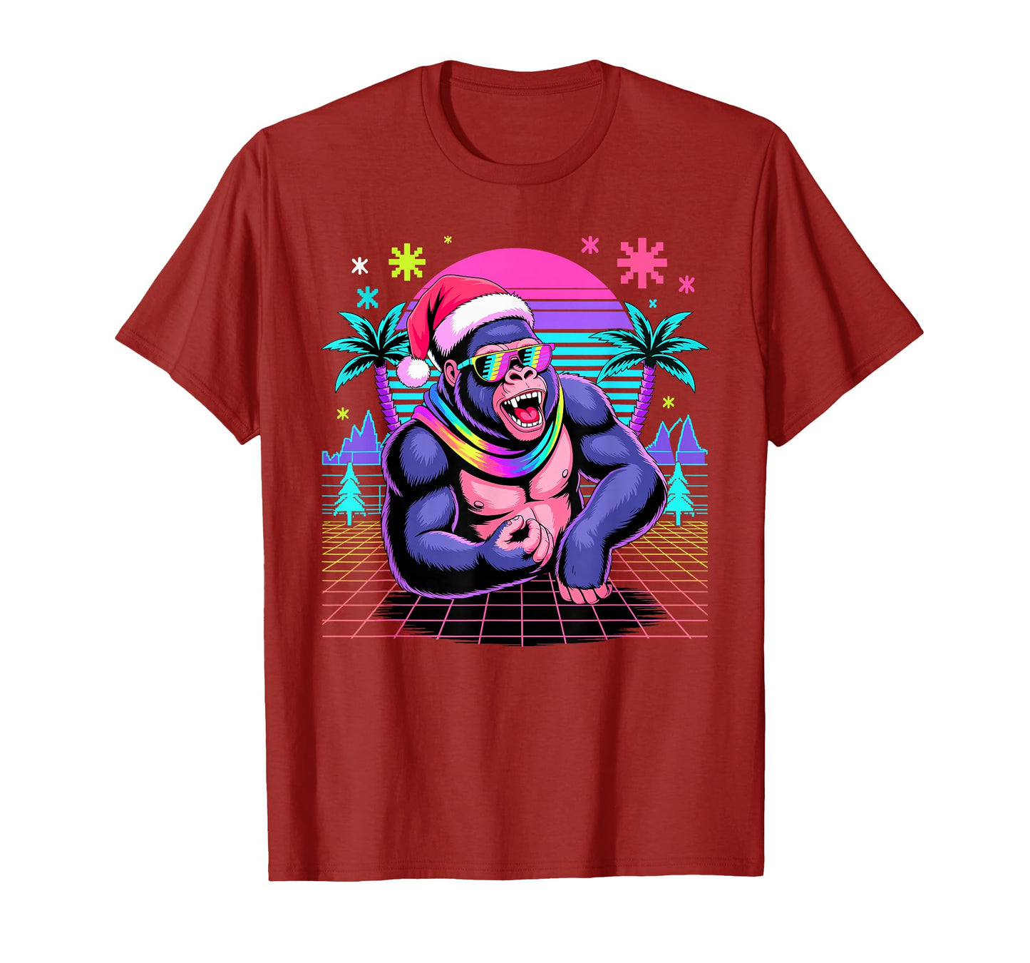 Christmas Synthwave Gorilla Sunglasses Gorillas T-Shirt