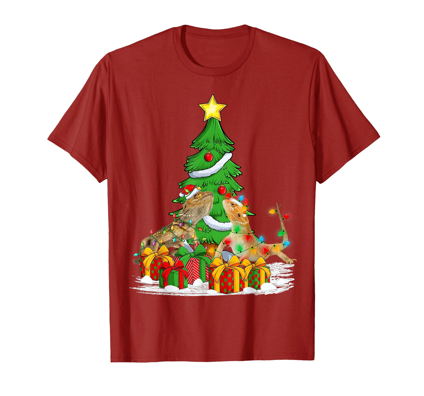 Bearded Dragon Christmas Tree Lights Funny Santa Xmas Pajama T-Shirt