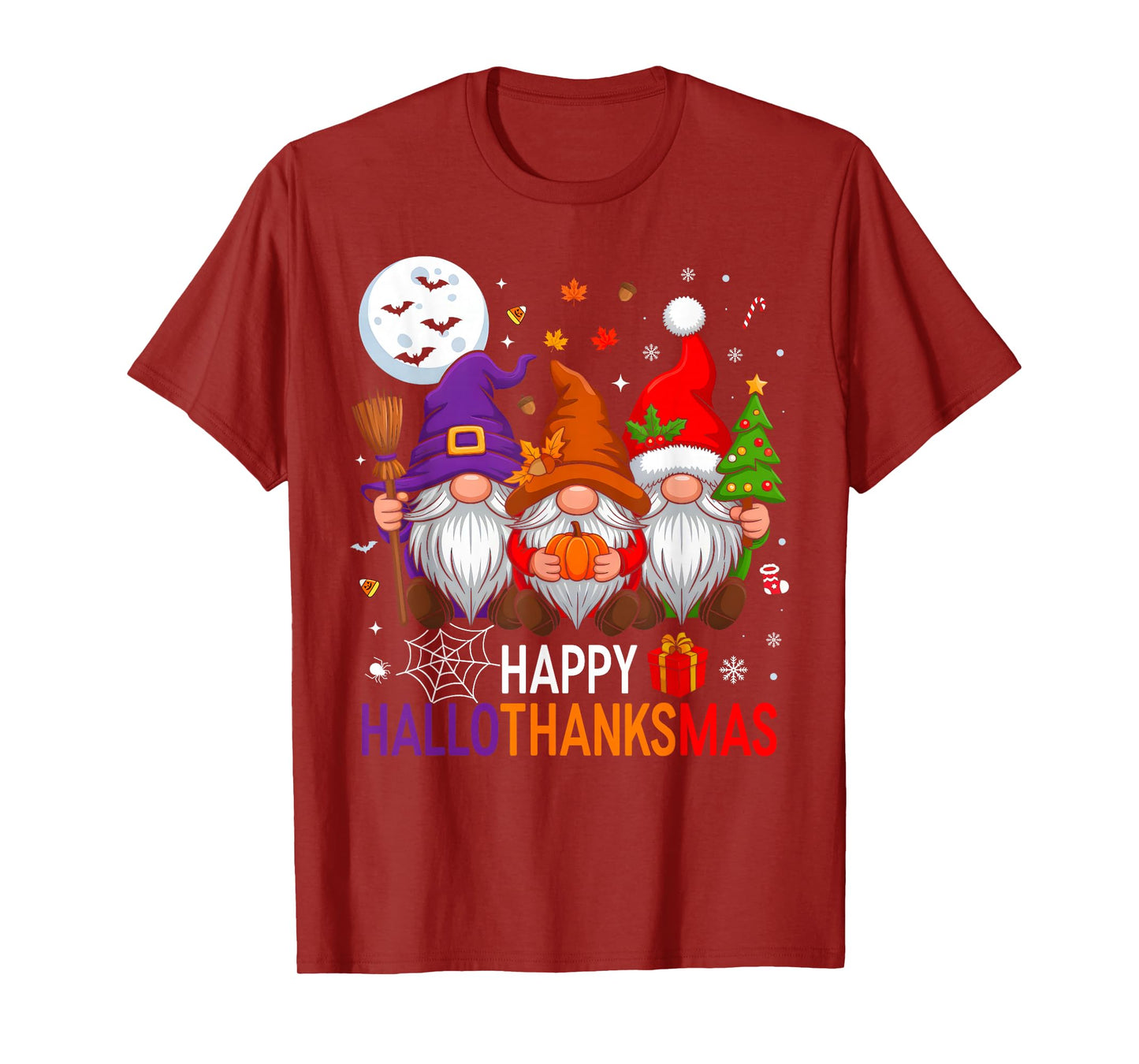 Gnomes Happy HalloThanksmas Funny Halloween Thanksgiving T-Shirt