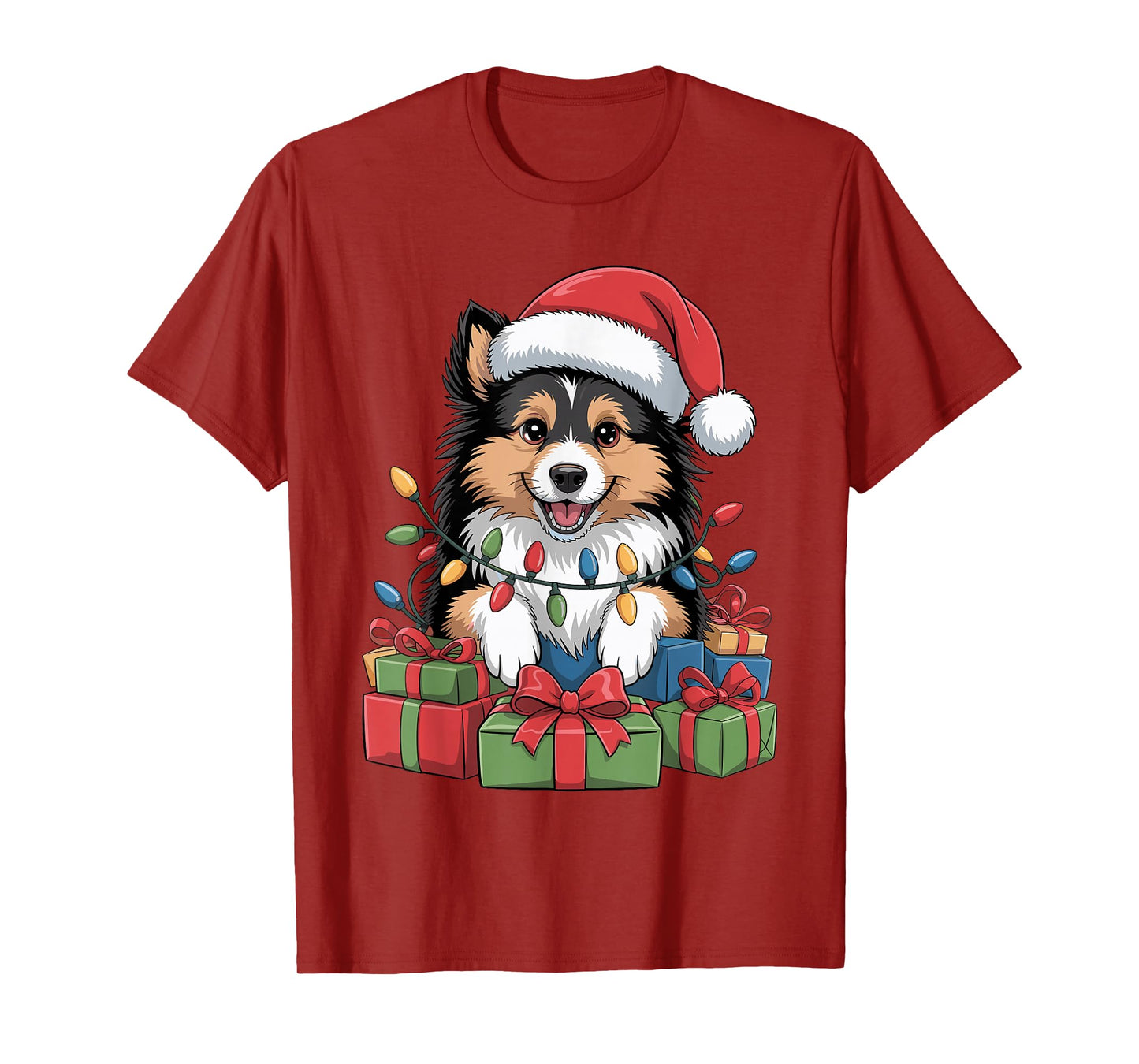 Cute Sheltie Santa Hat Christmas Xmas Dog Lovers Holiday T-Shirt