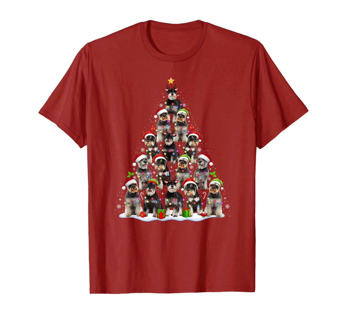 Schnauzer Dog Christmas Tree Lights Funny Xmas Dog Lover T-Shirt