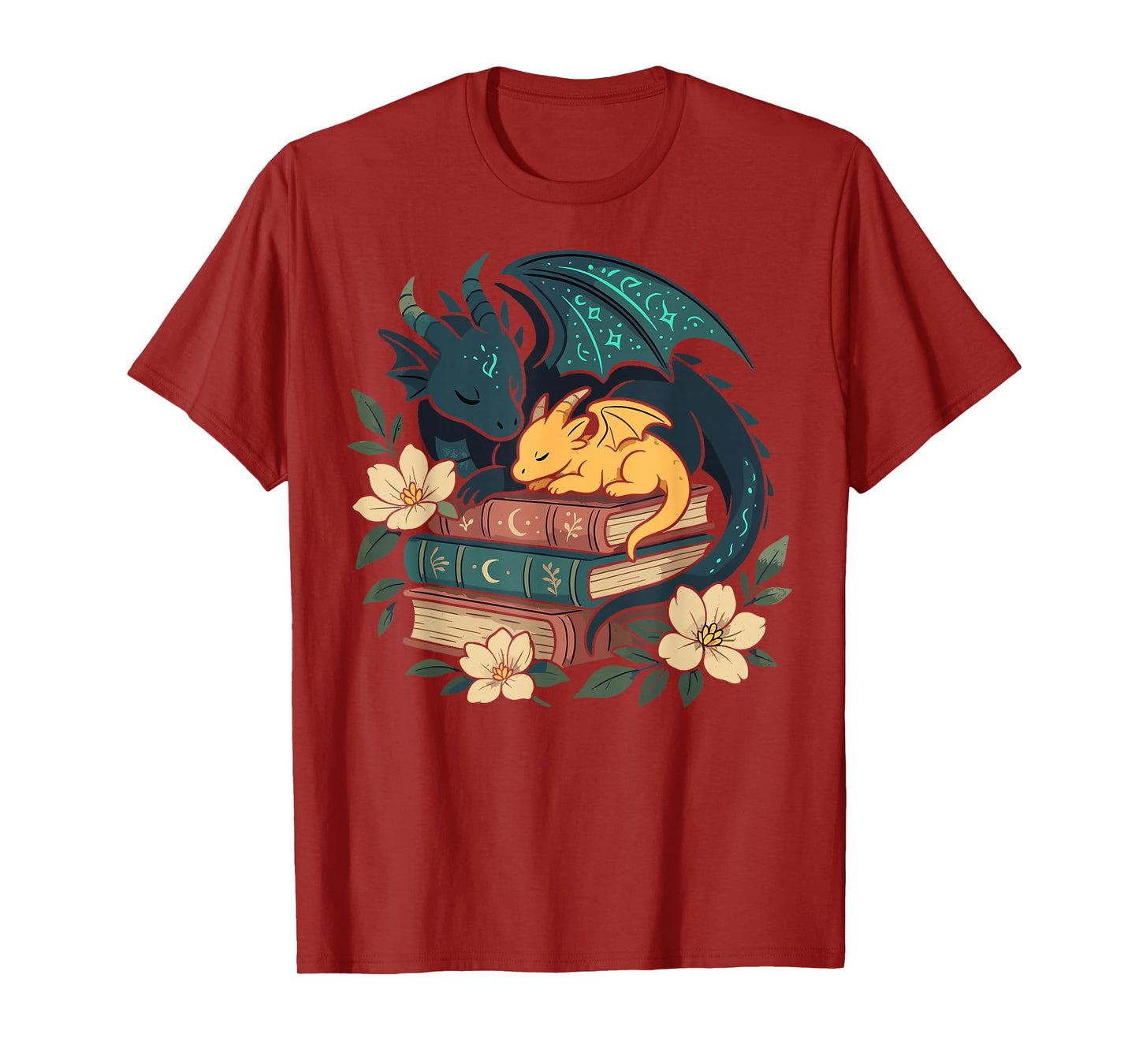 Cute Fairycore Dragons & Books Reader Whimsical Art Florals T-Shirt