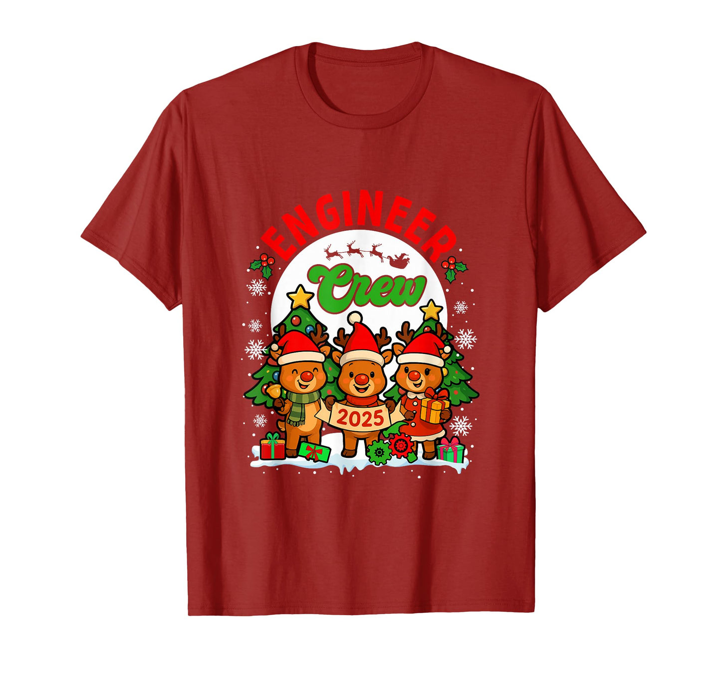 Engineer Crew 2025 Xmas Three Santa Reindeer Funny Job Team T-Shirt