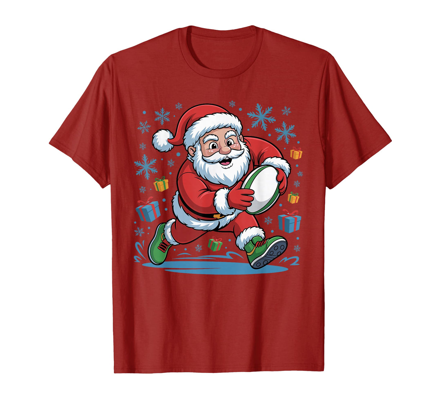 Funny Santa Playing Rugby Holiday Christmas Xmas Pajama T-Shirt