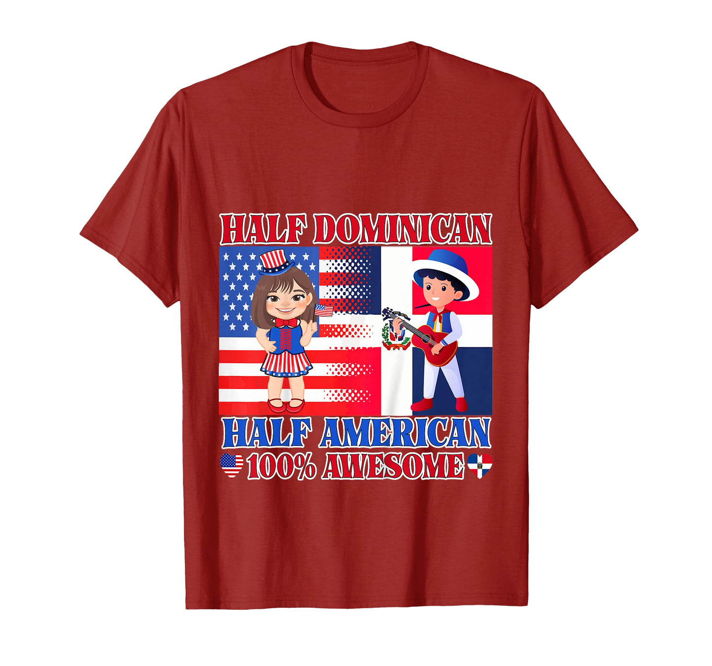 Kids Half American Half Dominican Republic USA Flag Toddler Girls T-Shirt