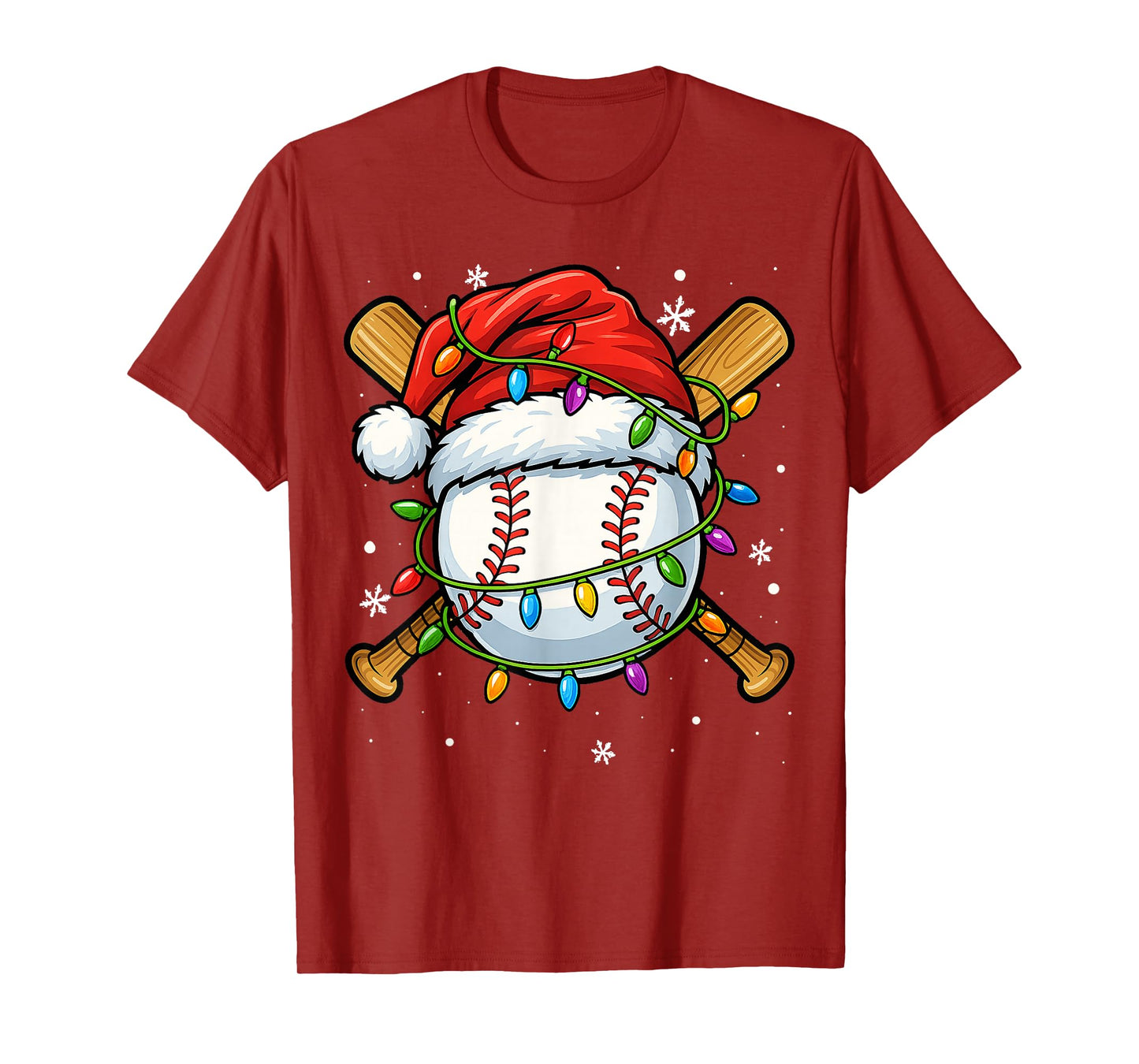 Christmas Baseball Design Santa Hat Sports Xmas Boys Men T-Shirt
