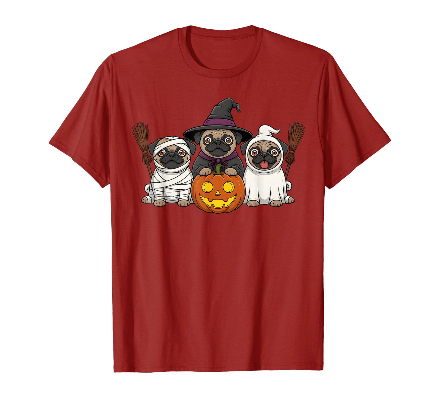 Pug Ghost Witch Pumpkins Halloween Dog Costume T-Shirt