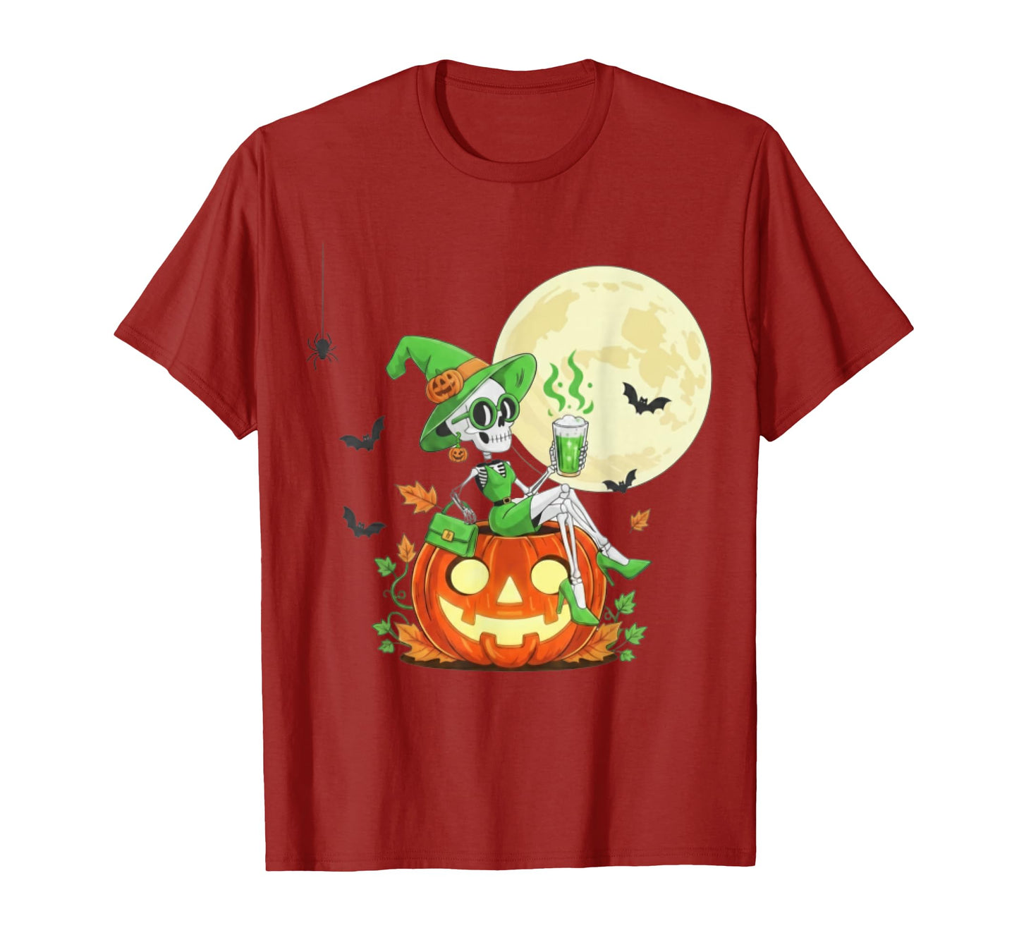 Spooky Chic Skeleton Witch Halloween Matcha Lover for Women T-Shirt