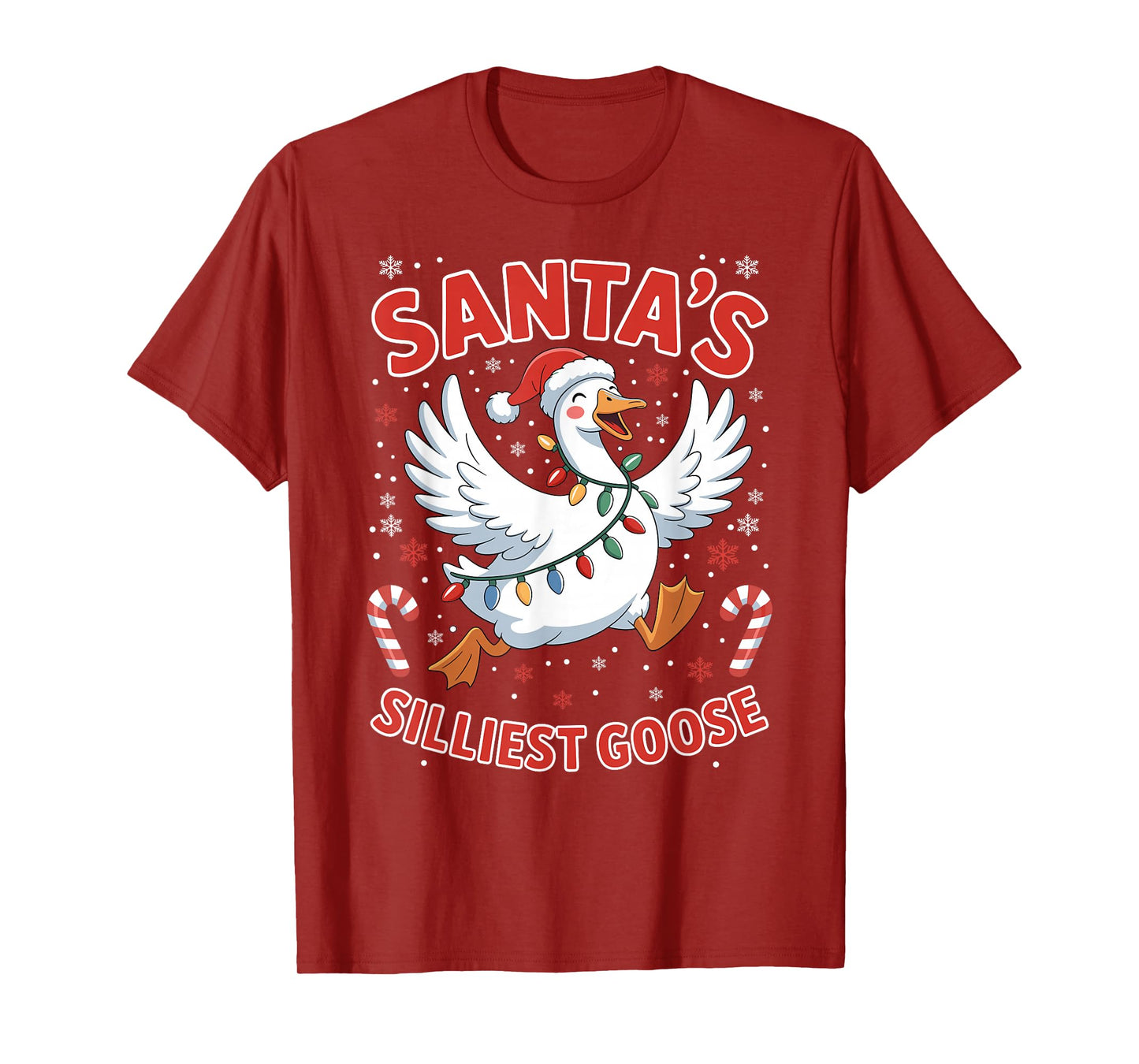 Santa's Silliest Goose Christmas Lights Candy Funny X-Mas T-Shirt