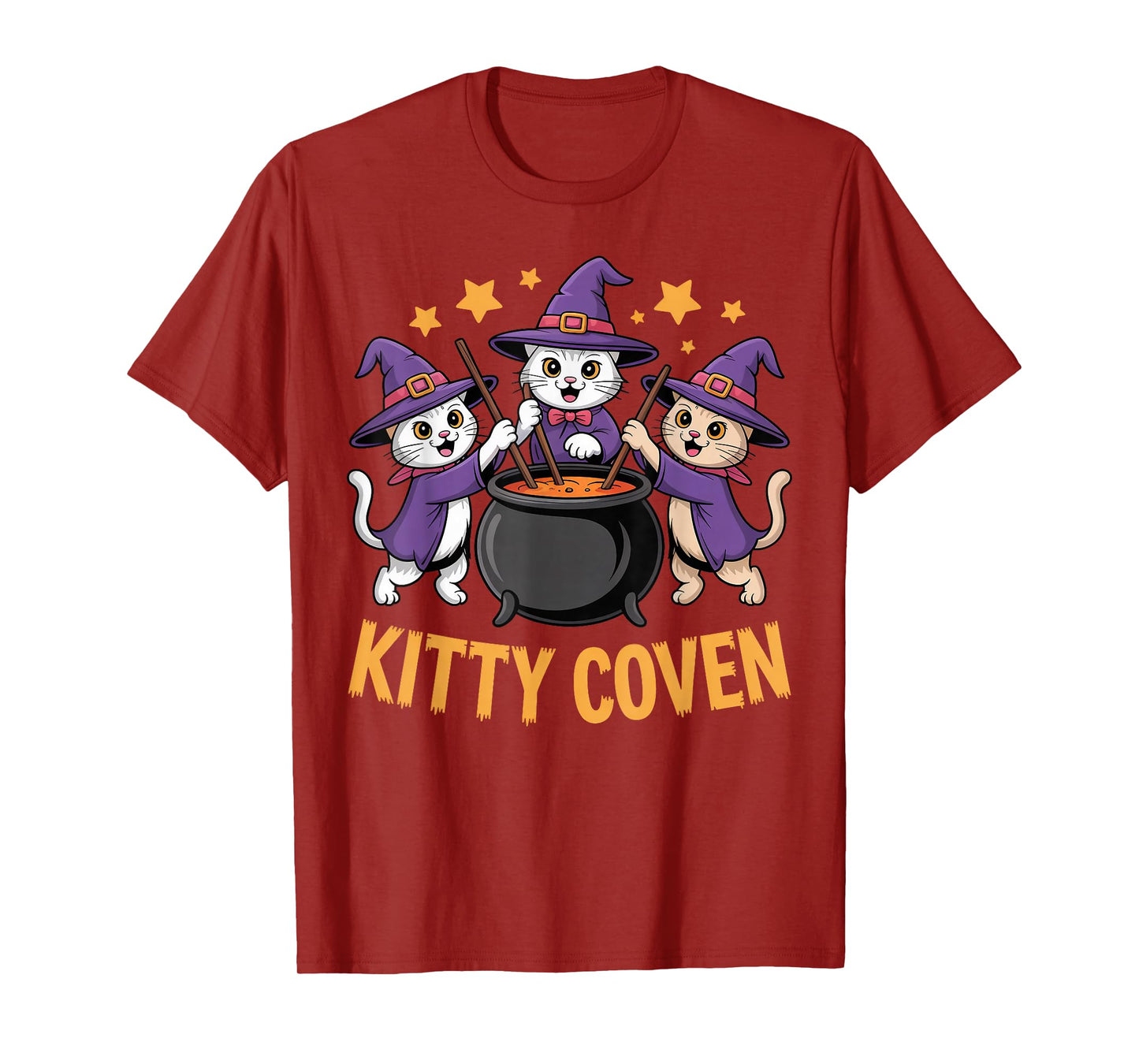 Kitty Coven Adorable Witch Cats, Magical Cauldron Halloween T-Shirt