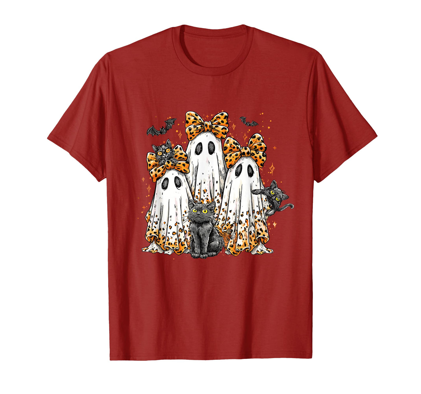 Coquette Leopard Ghost Halloween Black Cat Ghost Fall Vibes T-Shirt