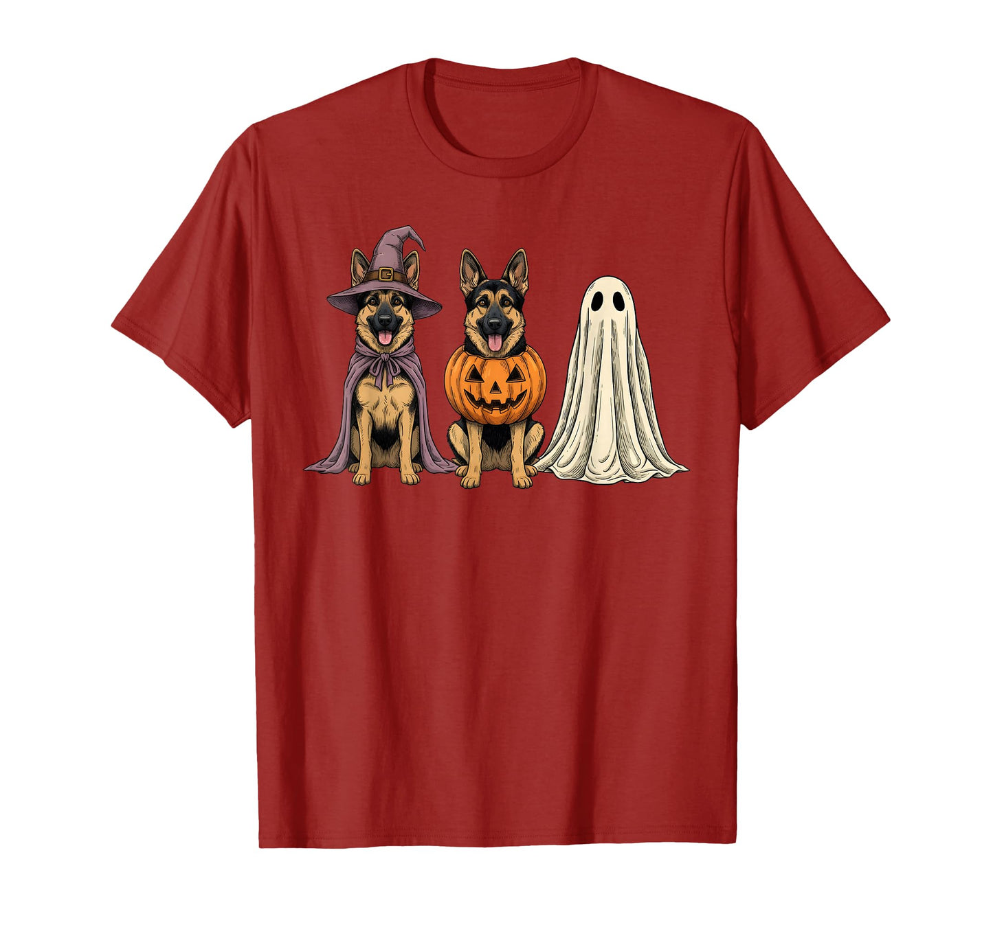 Spooky Ghost German Shepherd Pumpkin Halloween Dog Lover T-Shirt
