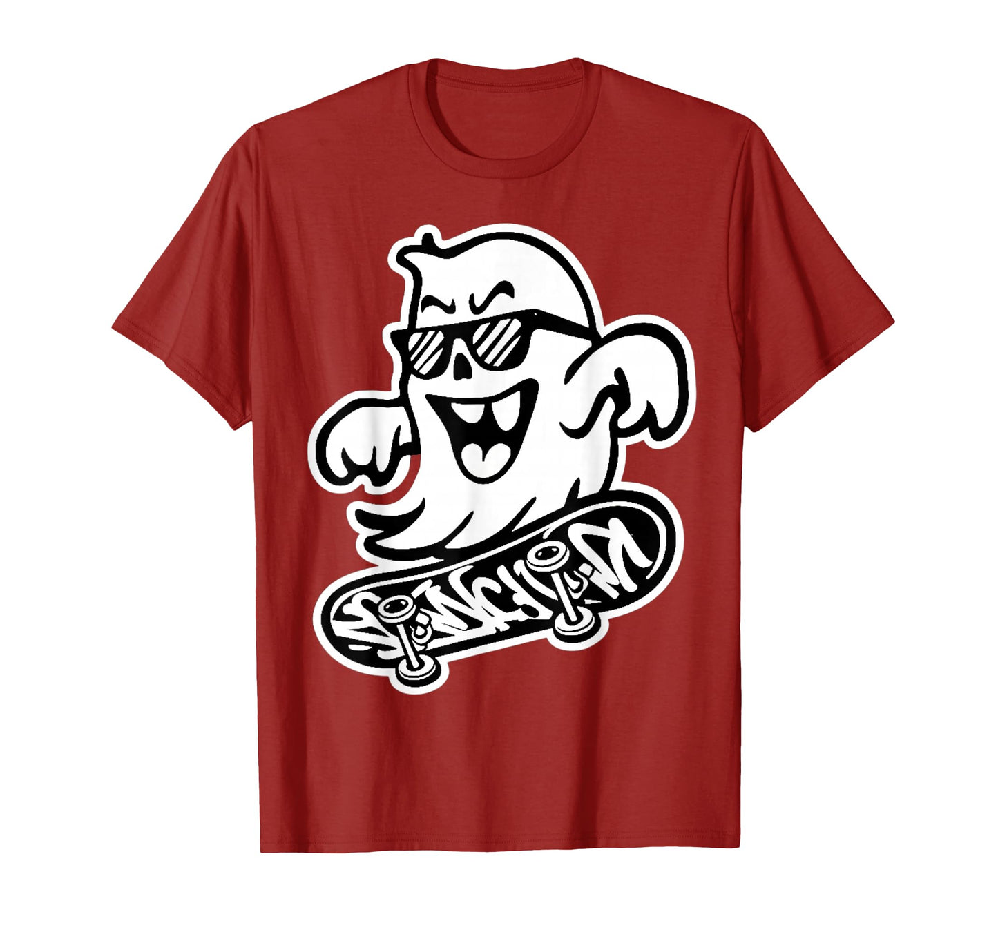 Funny Ghost On Skateboard Retro Halloween Costume Kids Boys T-Shirt