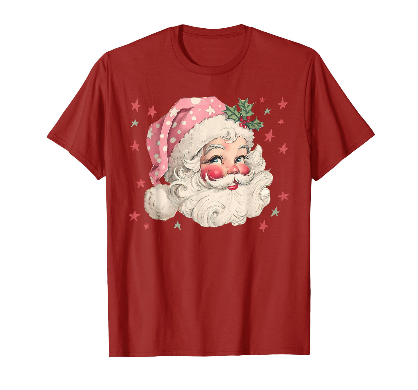 Santa Claus Pink Christmas Face Old Xmas Vintage Pink Santa T-Shirt