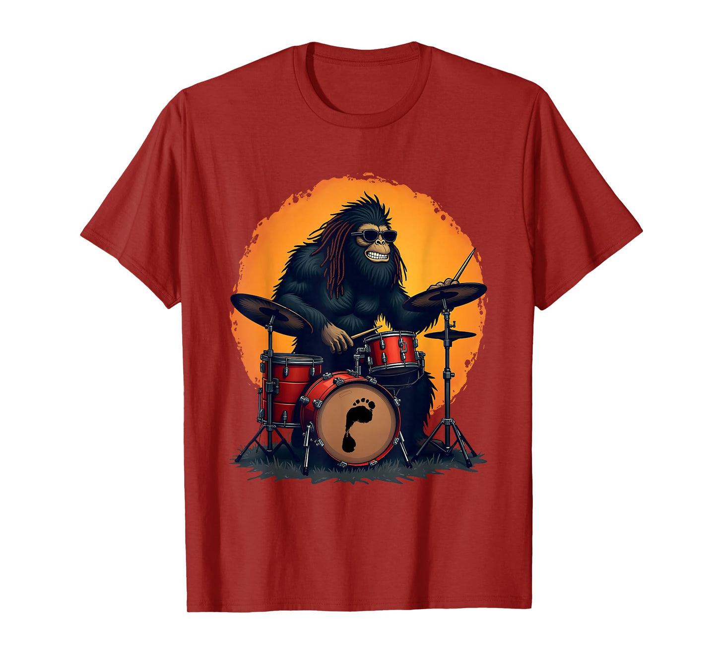 Bigfoot Drum Squad Retro Vintage Sasquatch Playing Drums T-Shirt